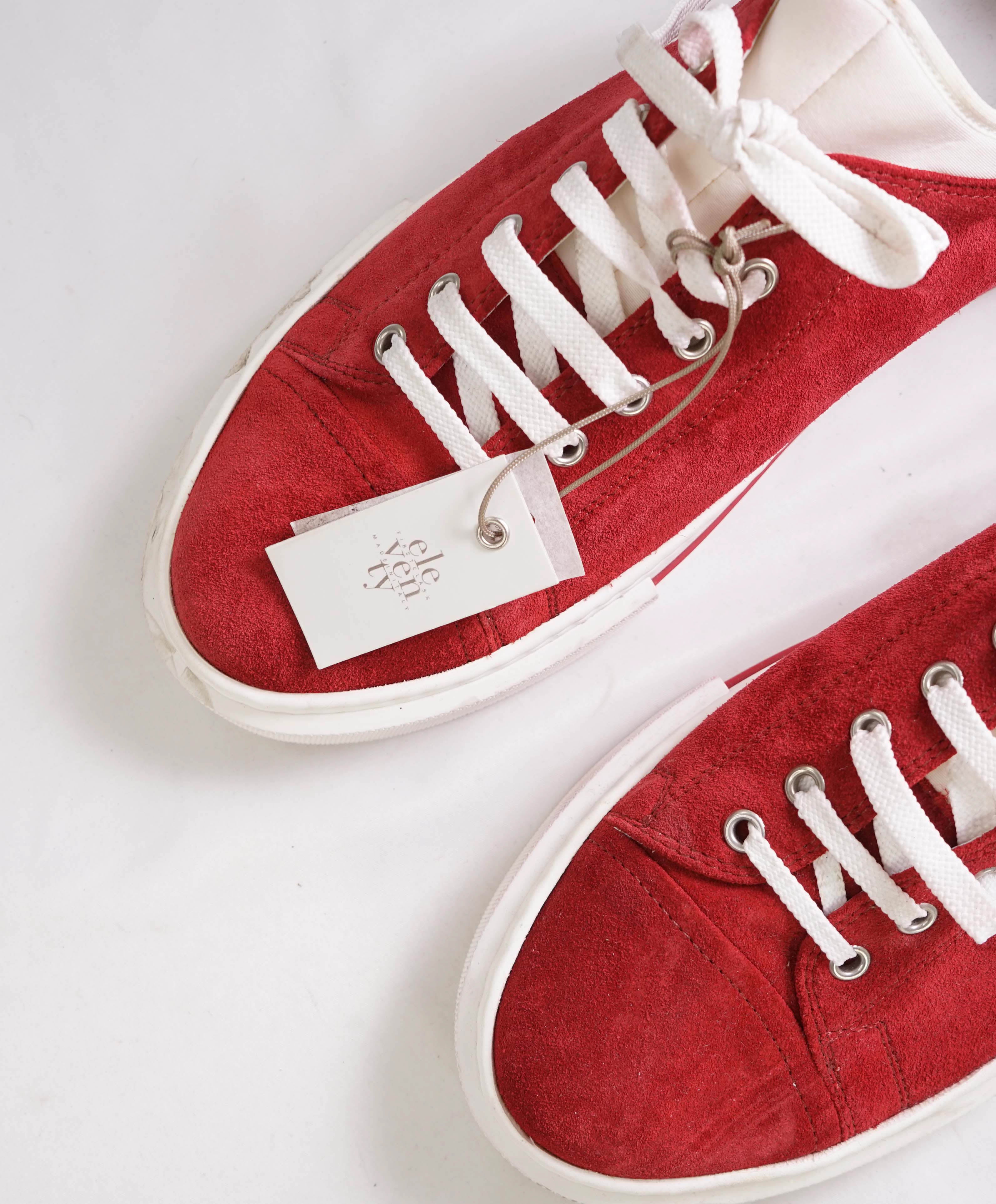 $595 ELEVENTY - Red Suede / White Classic Low-Top Sneaker - 11 US (44EU)