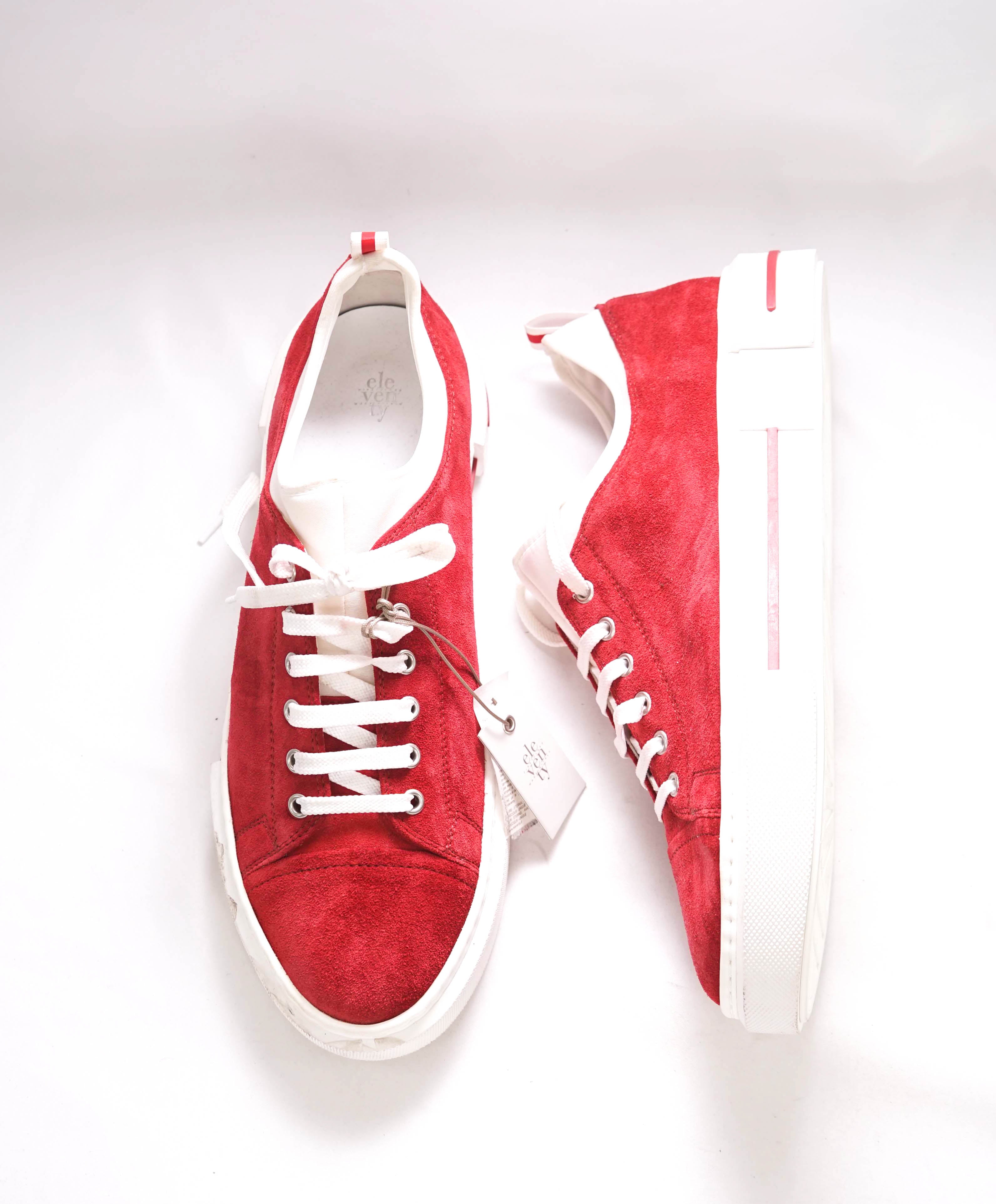 $595 ELEVENTY - Red Suede / White Classic Low-Top Sneaker - 11 US (44EU)