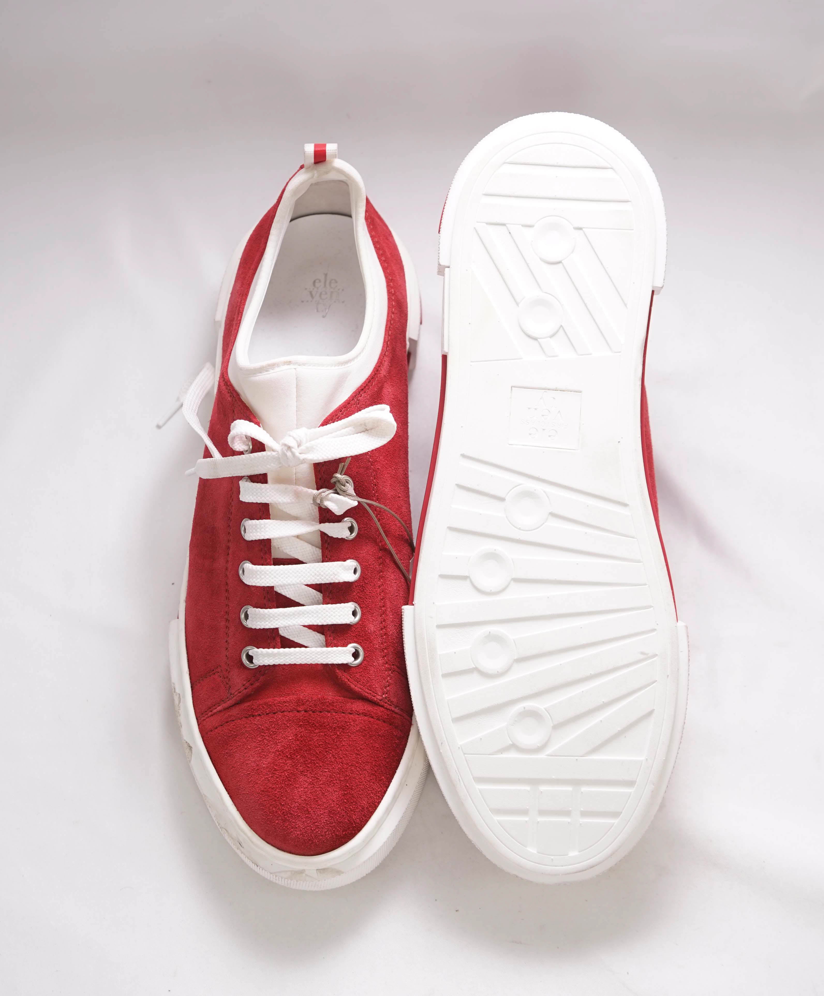 $595 ELEVENTY - Red Suede / White Classic Low-Top Sneaker - 11 US (44EU)