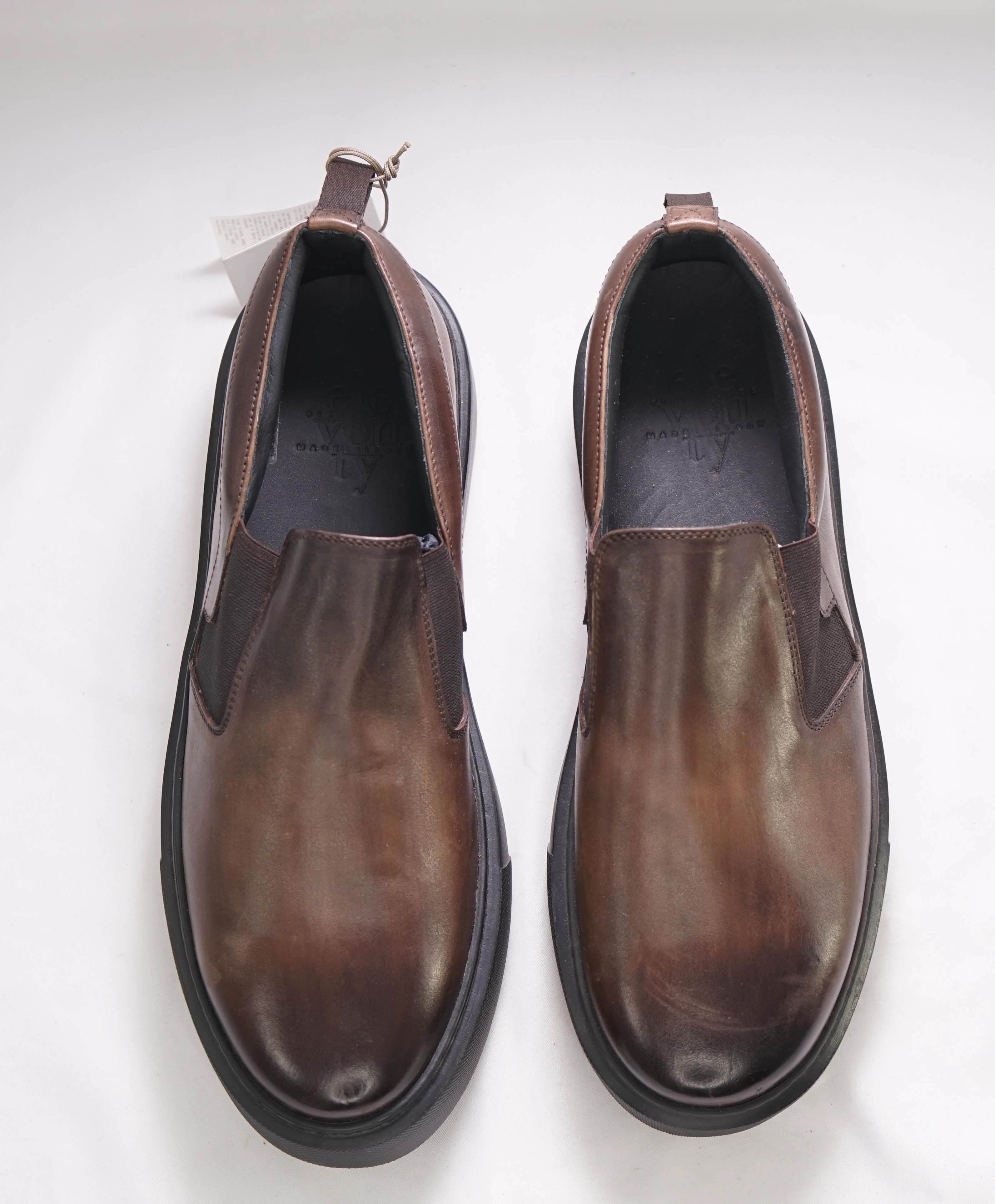 $795 ELEVENTY - Brown Hand Patina Leather Slip-On Loafers - 11 US (44EU)