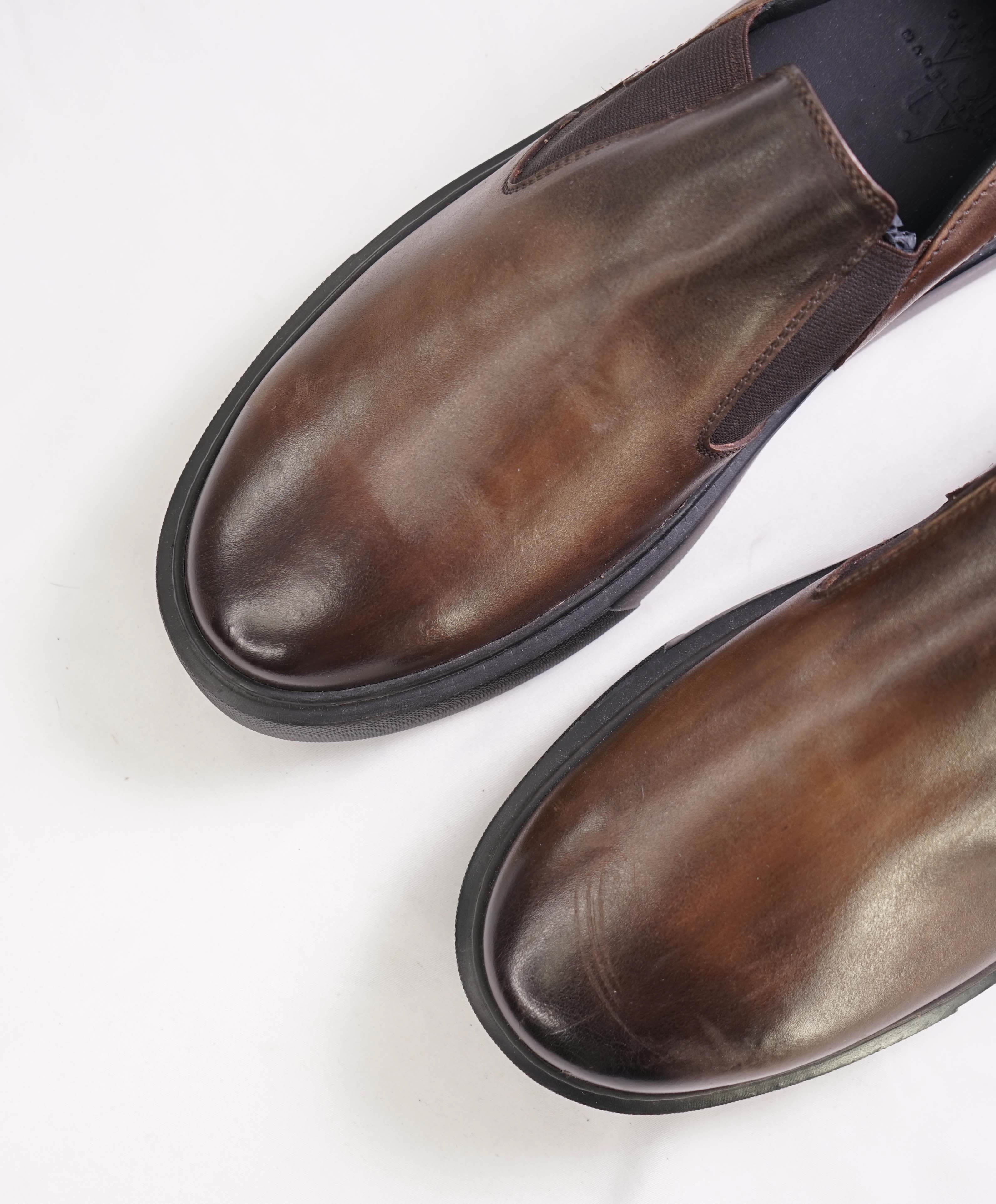 $795 ELEVENTY - Brown Hand Patina Leather Slip-On Loafers - 11 US (44EU)