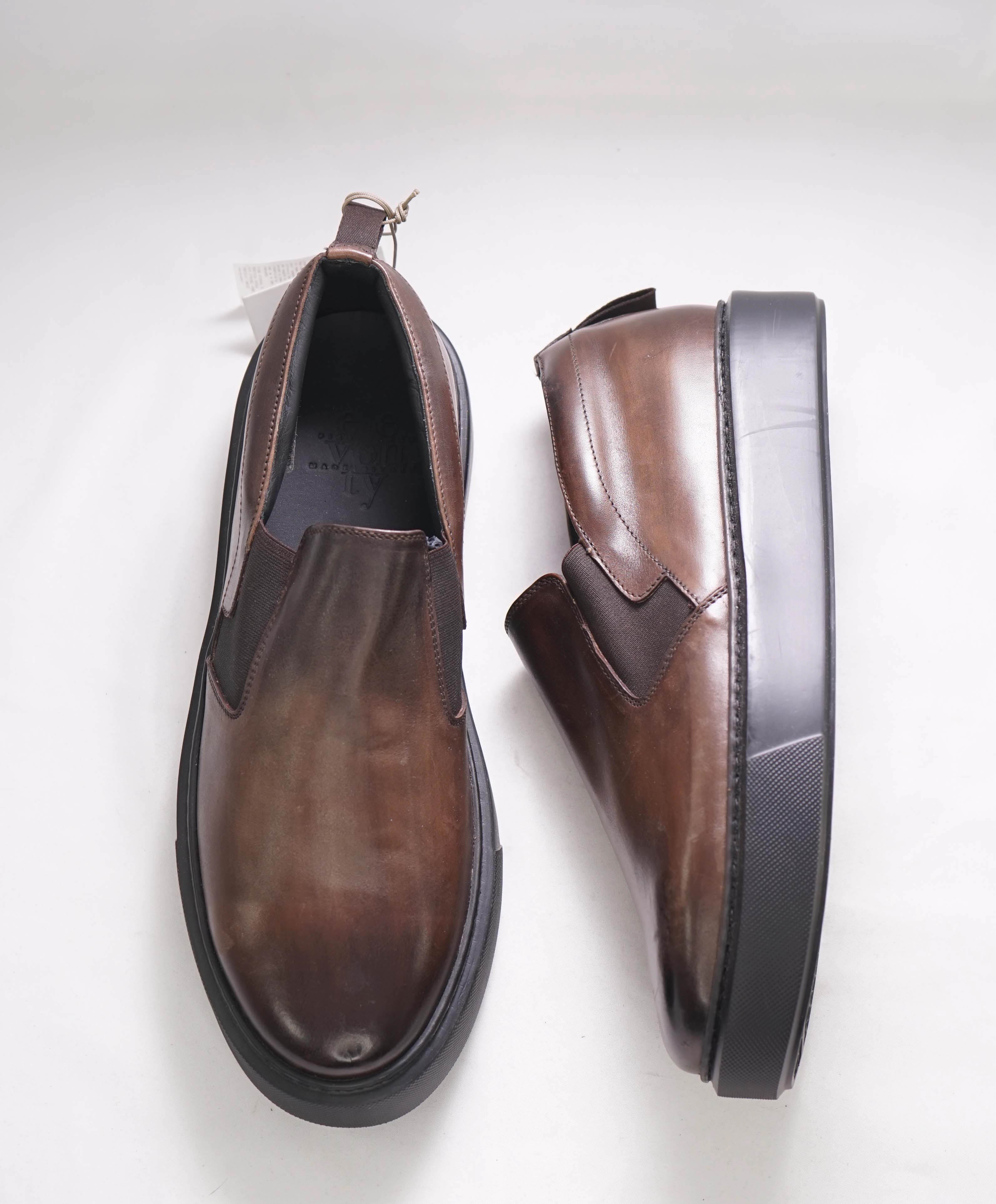 $795 ELEVENTY - Brown Hand Patina Leather Slip-On Loafers - 11 US (44EU)