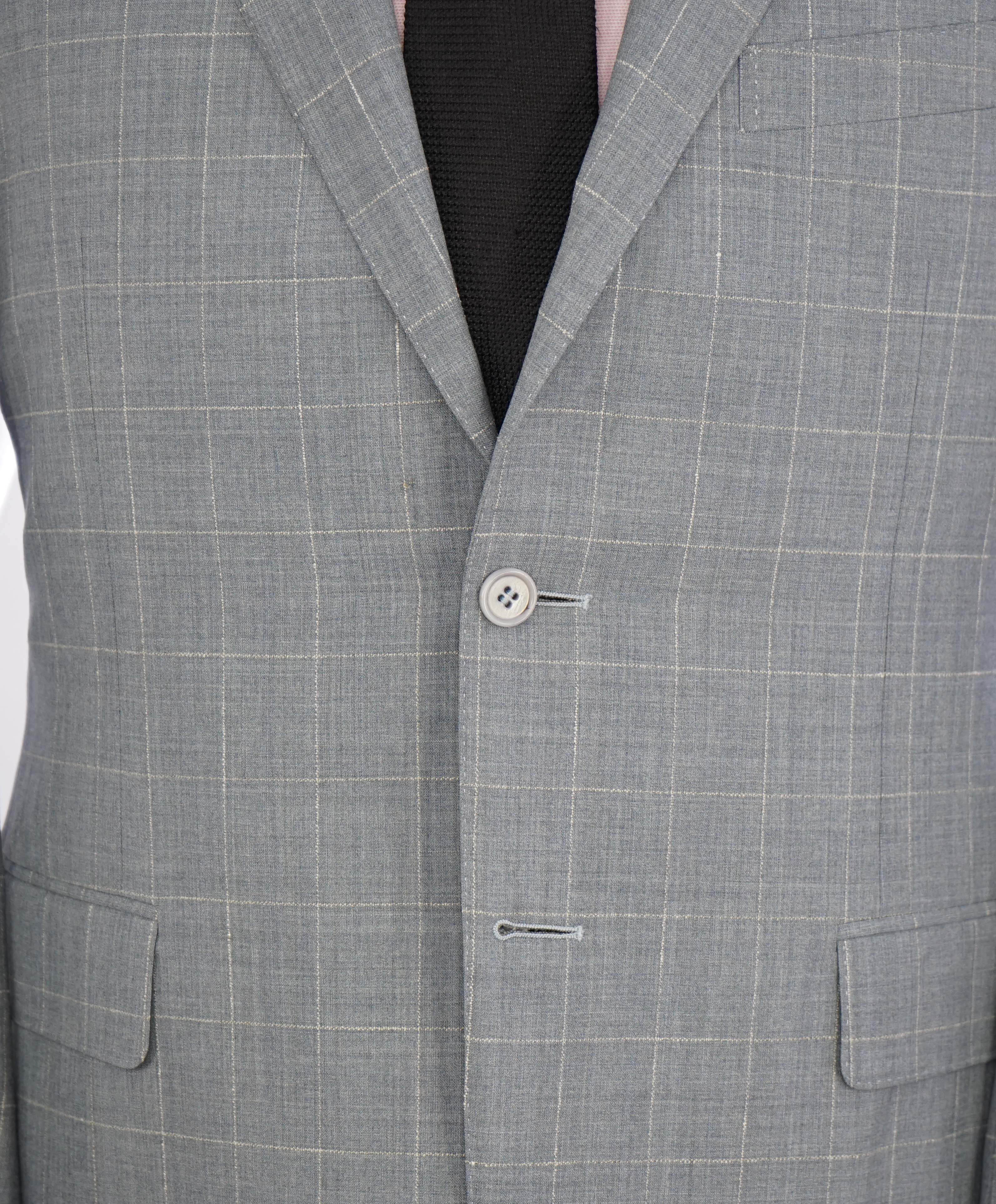 $1,895 CANALI - Gray Windowpane Textured Light Wool Blazer - 40R