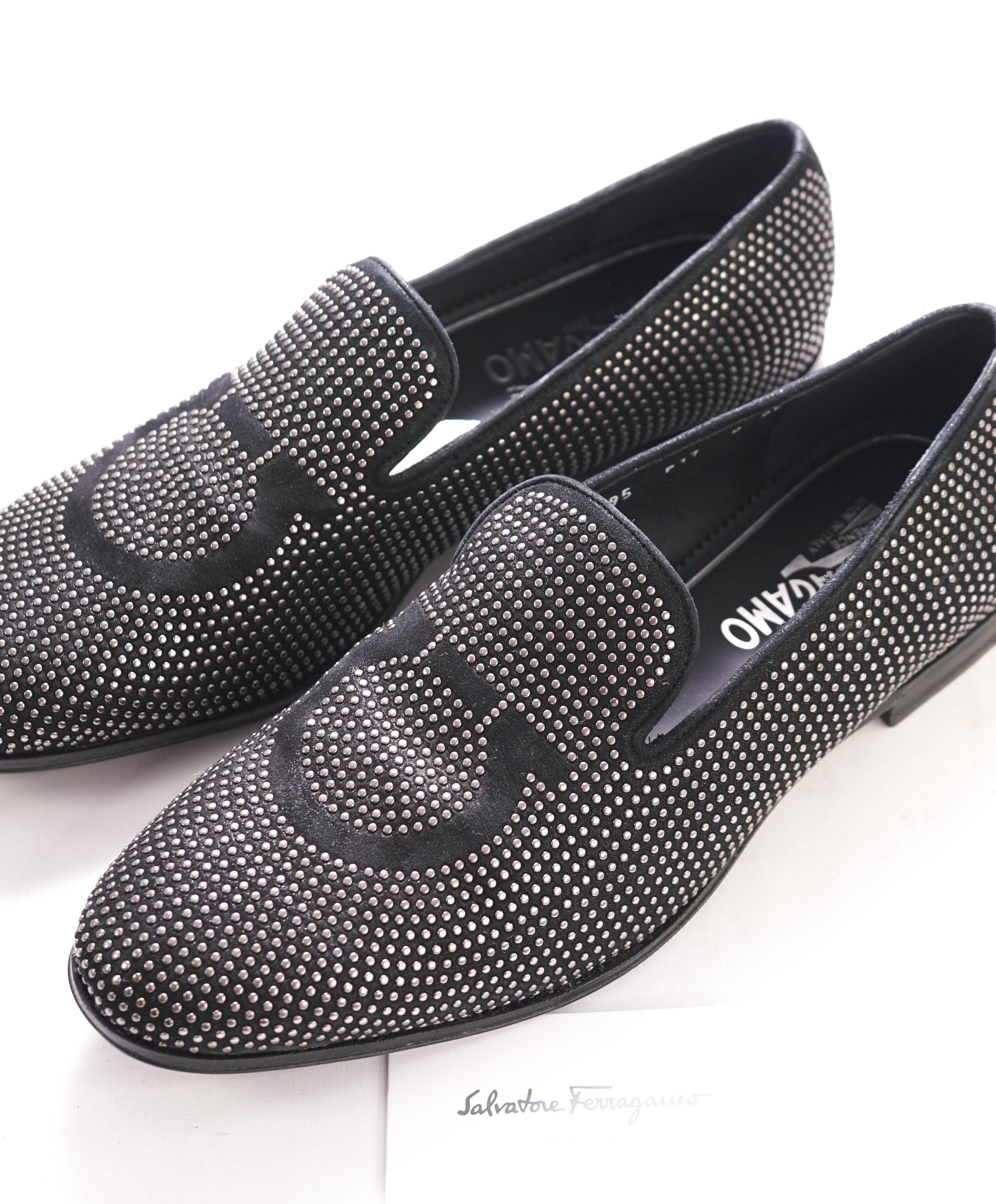 $1,450 SALVATORE FERRAGAMO - "BEVERLY" Studded Gancini Logo Slip-On Loafer  - 8