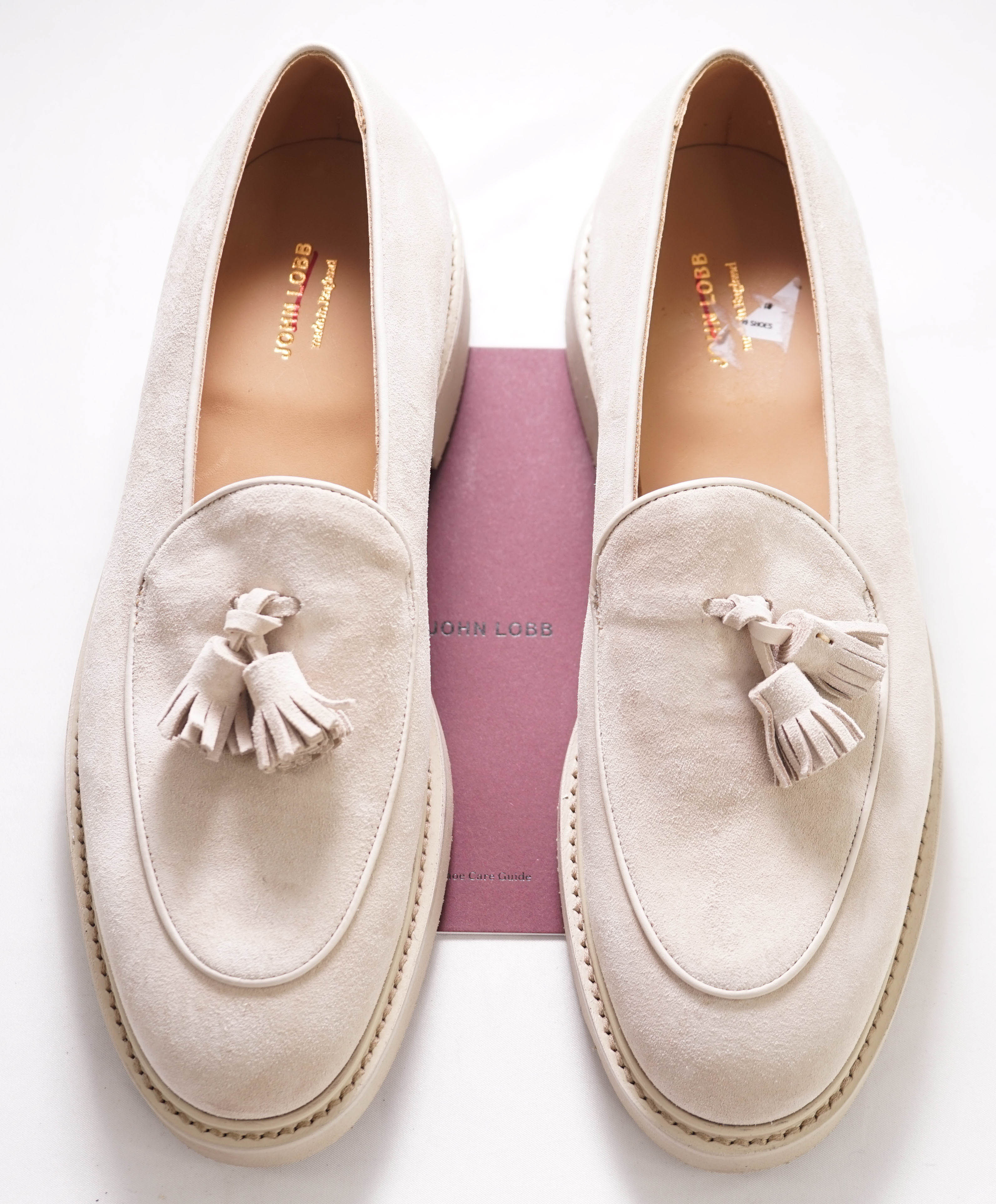 $1,730 JOHN LOBB - "EDMOND" Sand Suede Tassel Loafers - 8 US (7 EU)