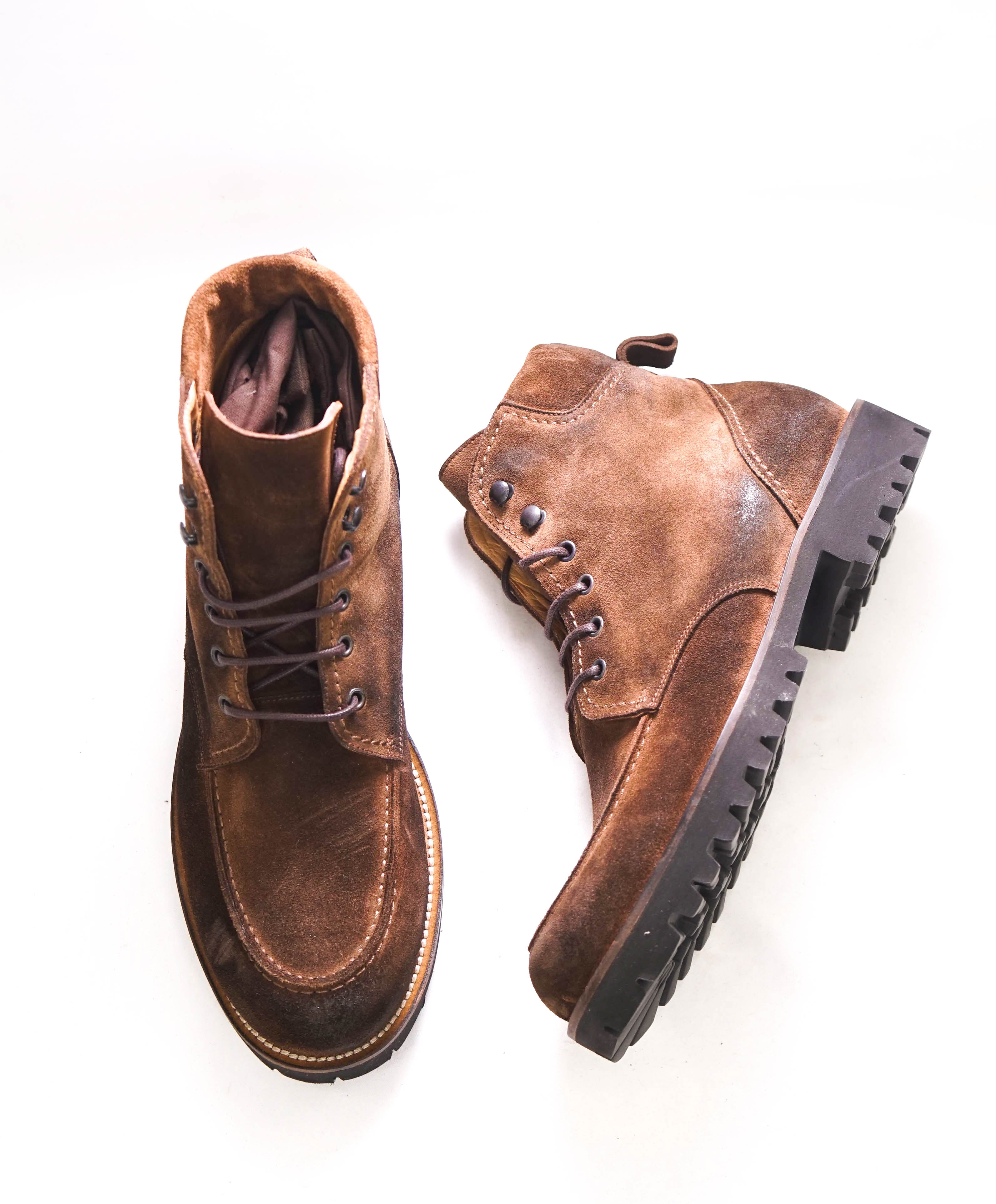 $695 ELEVENTY - Brown Distressed Suede Boots - 11 US (44EU)