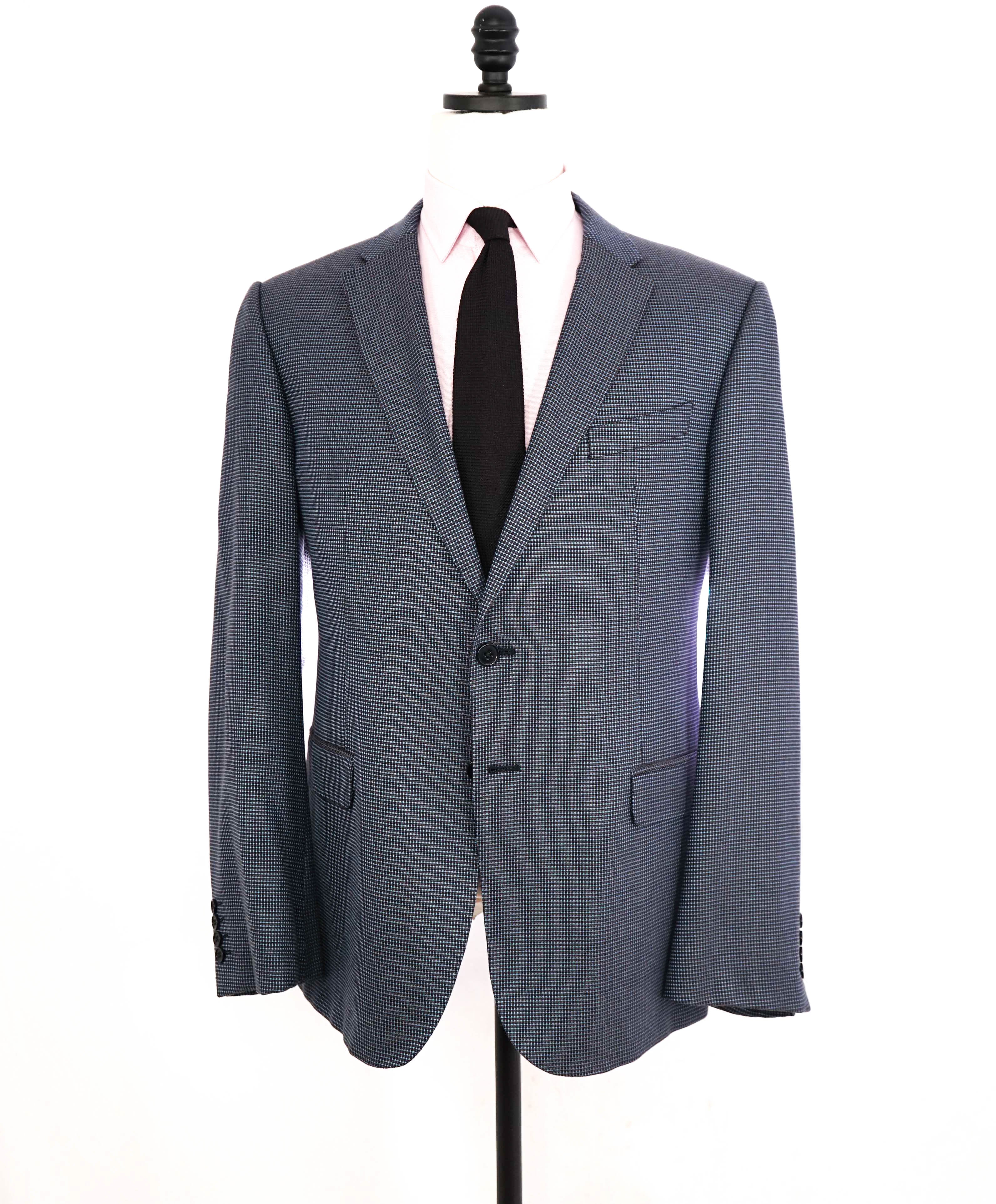 $1,495 ARMANI COLLEZIONI - "M Line" Blue Micro Check Jacket Blazer - 44R