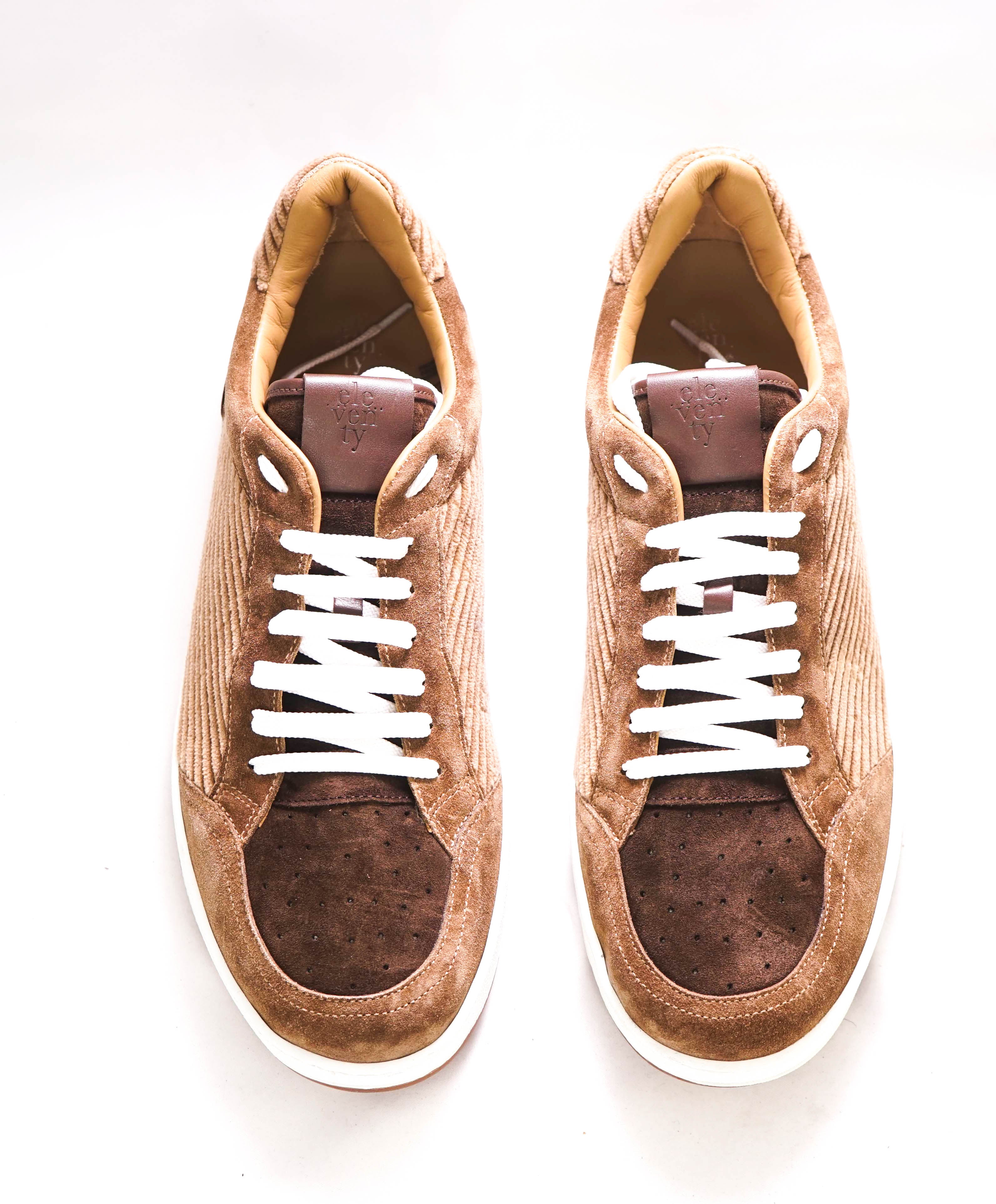 $695 ELEVENTY - Brown/Neutral Suede Corduroy Sneaker - 11 US (44EU)