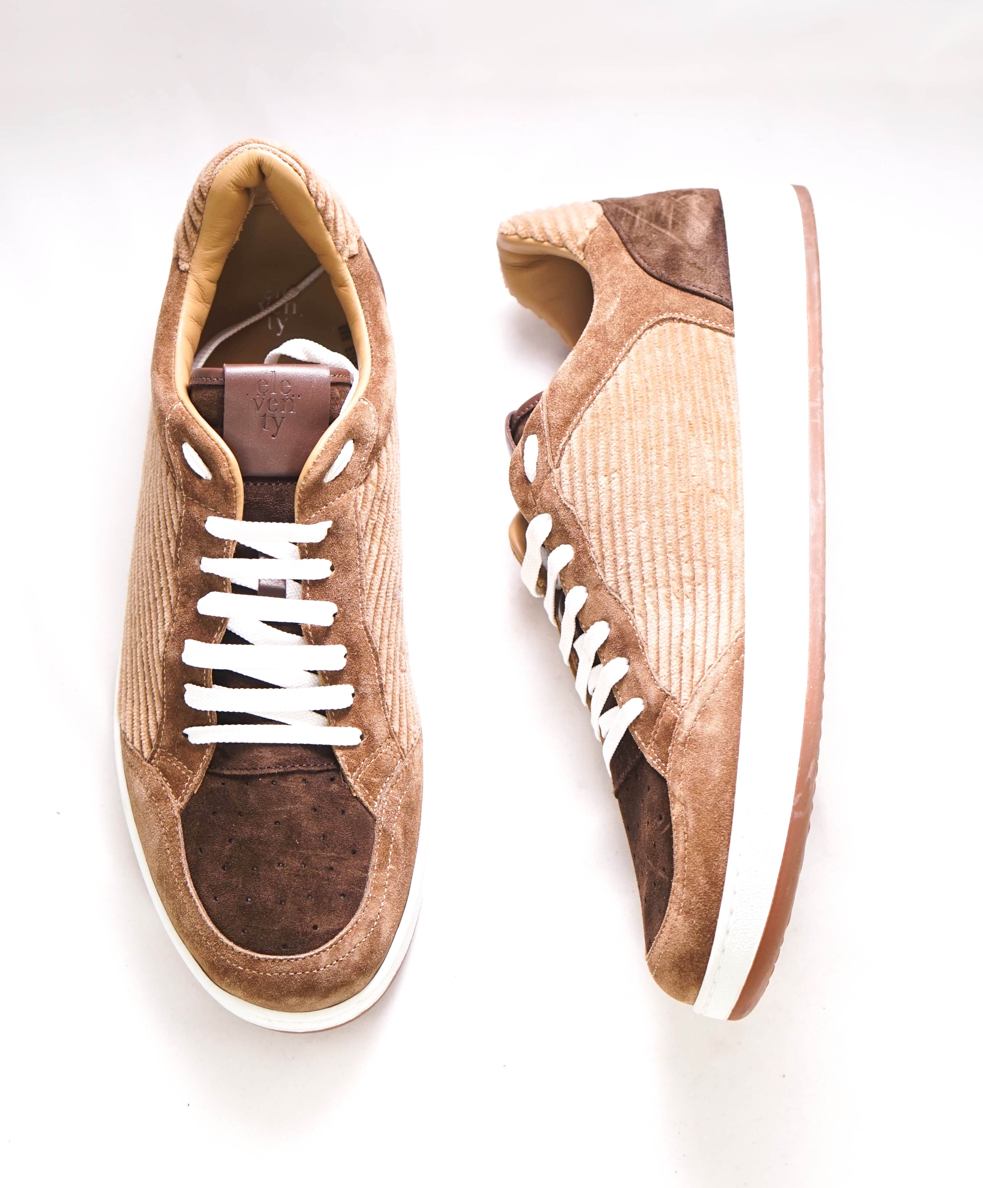 $695 ELEVENTY - Brown/Neutral Suede Corduroy Sneaker - 11 US (44EU)