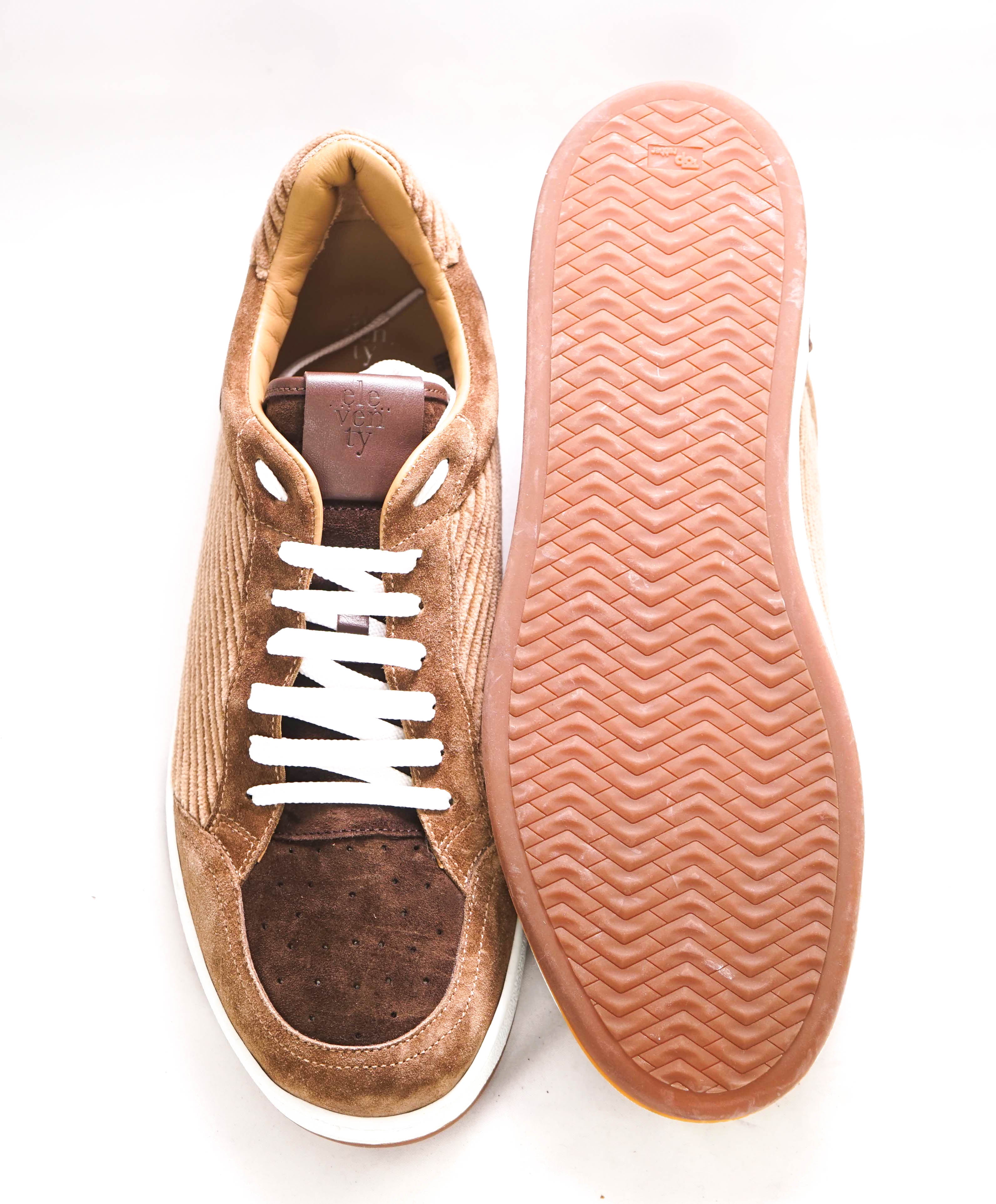 $695 ELEVENTY - Brown/Neutral Suede Corduroy Sneaker - 11 US (44EU)