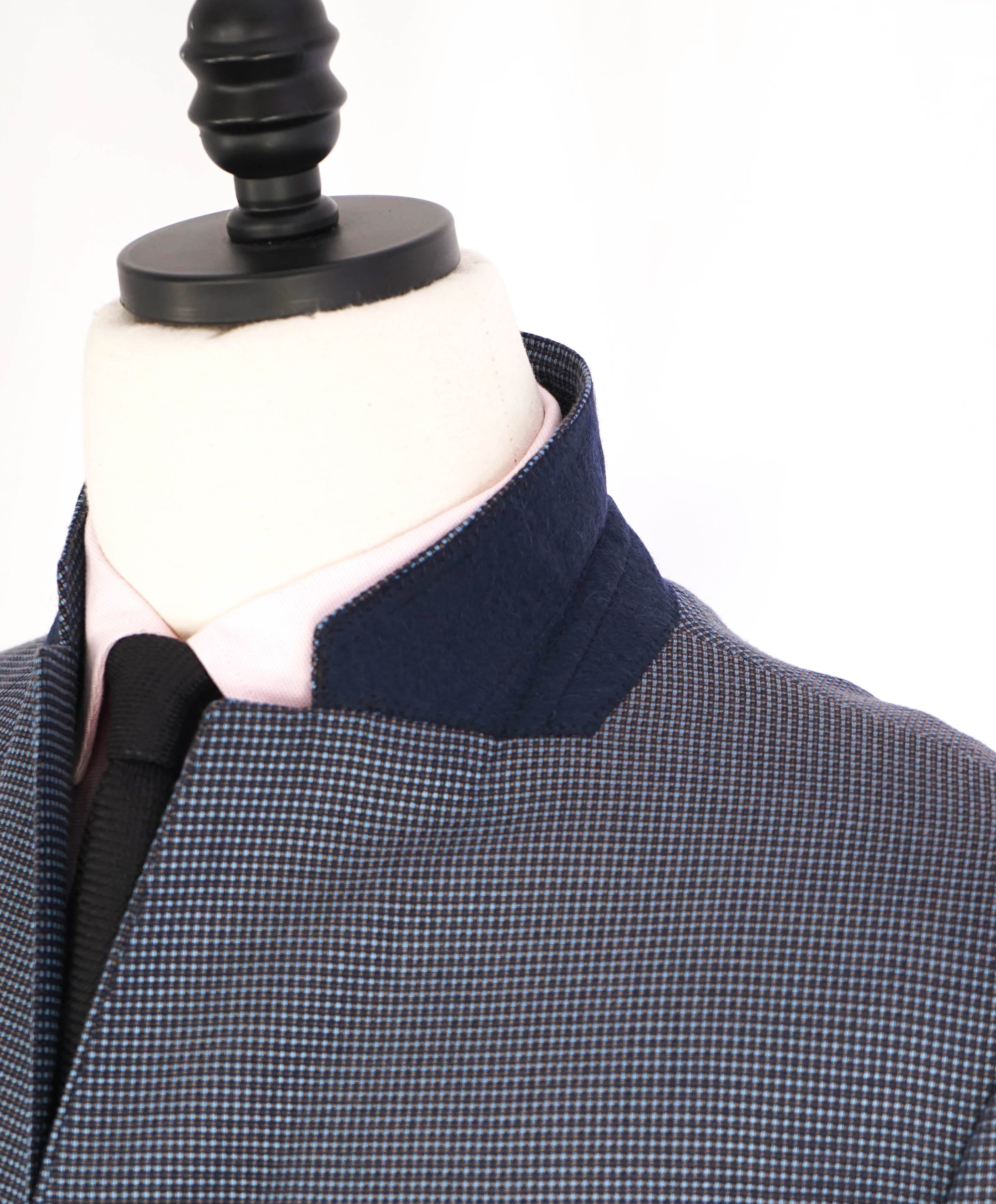 $1,495 ARMANI COLLEZIONI - "M Line" Blue Micro Check Jacket Blazer - 44R