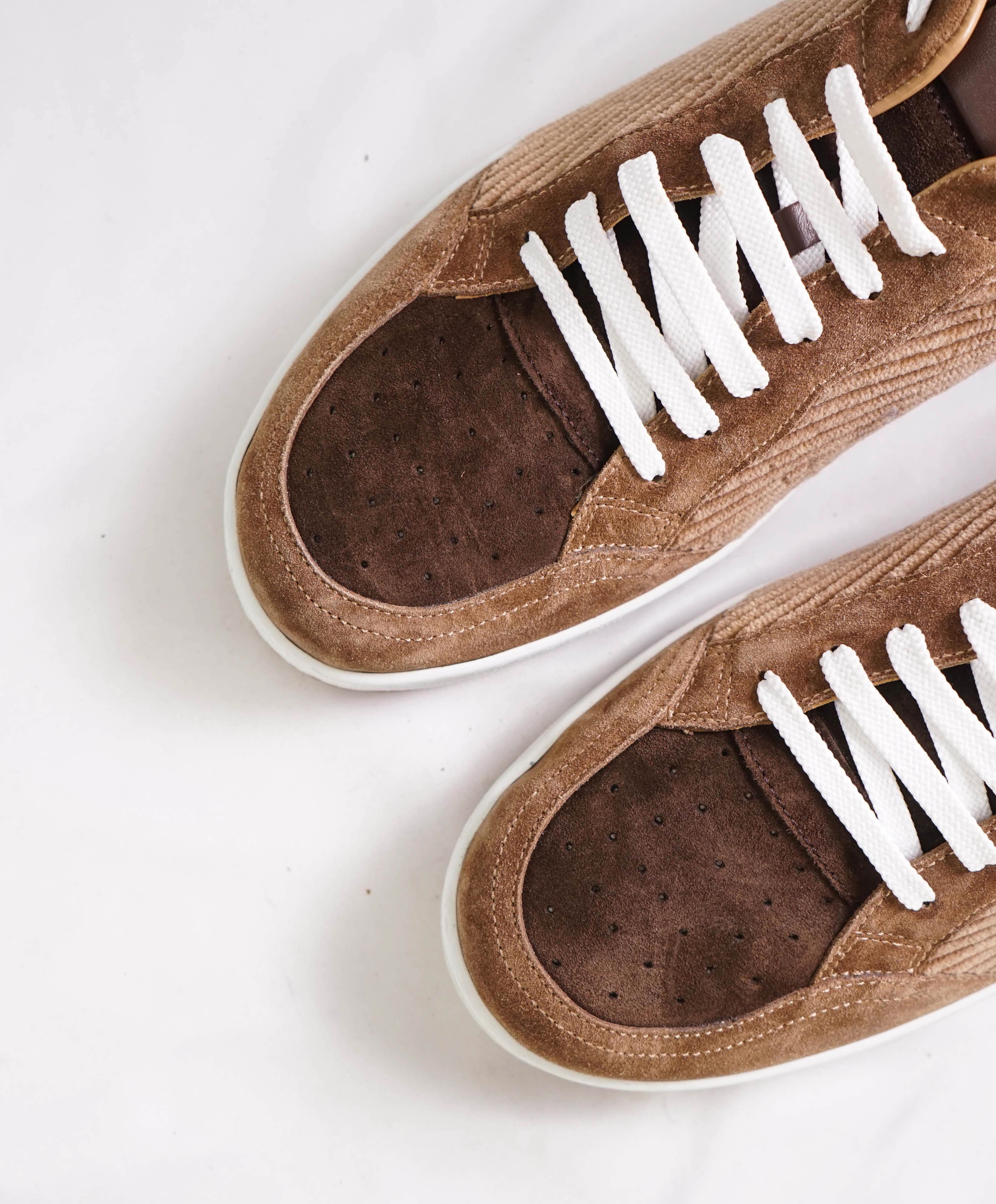 $695 ELEVENTY - Brown/Neutral Suede Corduroy Sneaker - 11 US (44EU)