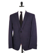 HUGO BOSS - "BIELLA SUPER 100" Navy & Red Notch Check 2-Btn Blazer - 42S