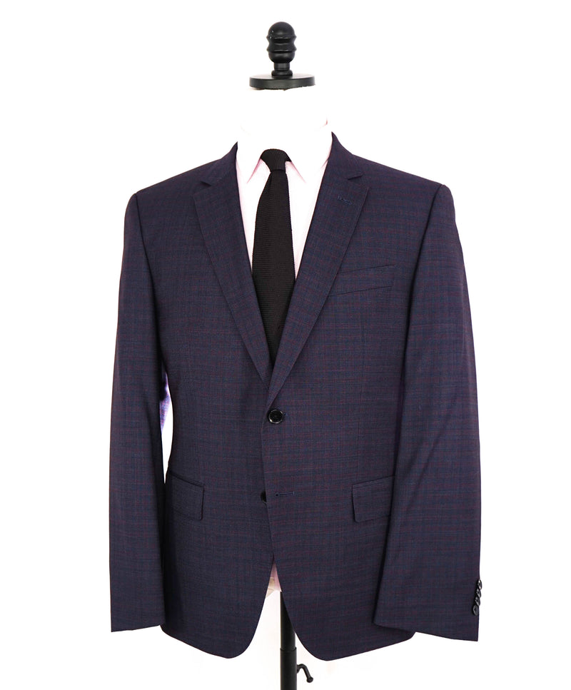 HUGO BOSS - "BIELLA SUPER 100" Navy & Red Notch Check 2-Btn Blazer - 42S