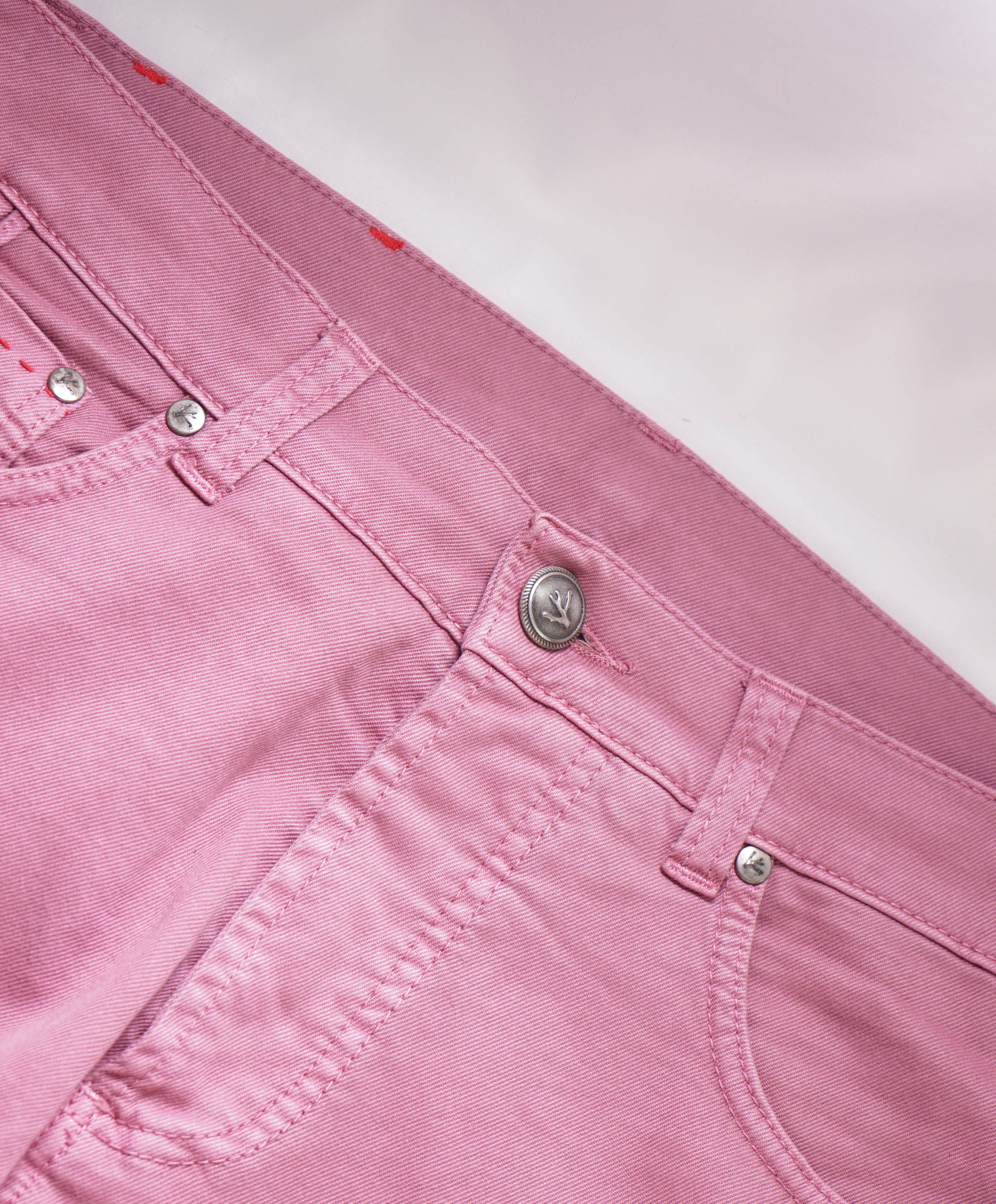 ISAIA - Pastel Pink LEATHER LOGO PATCH 5-Pocket Jeans Pants - 32W