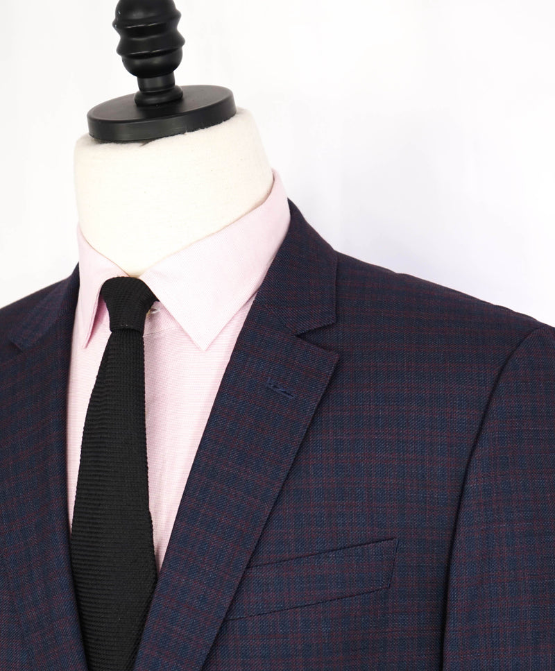 HUGO BOSS - "BIELLA SUPER 100" Navy & Red Notch Check 2-Btn Blazer - 42S