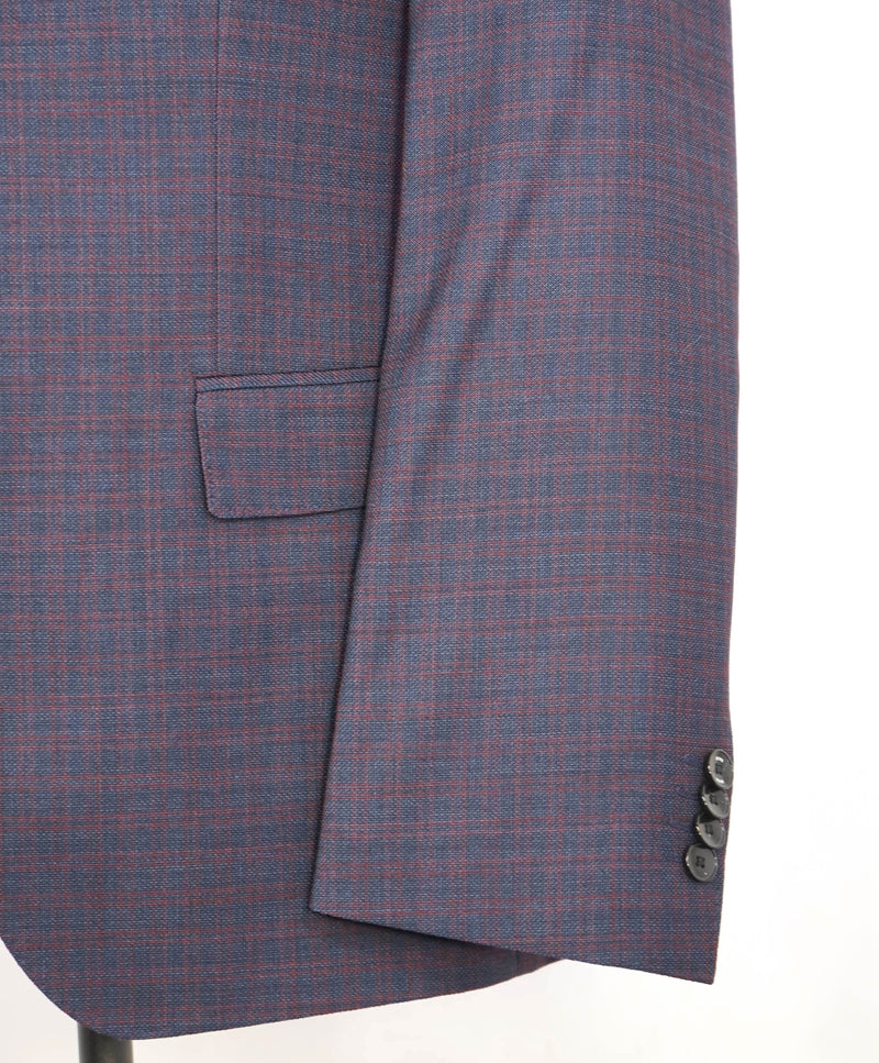 HUGO BOSS - "BIELLA SUPER 100" Navy & Red Notch Check 2-Btn Blazer - 42S