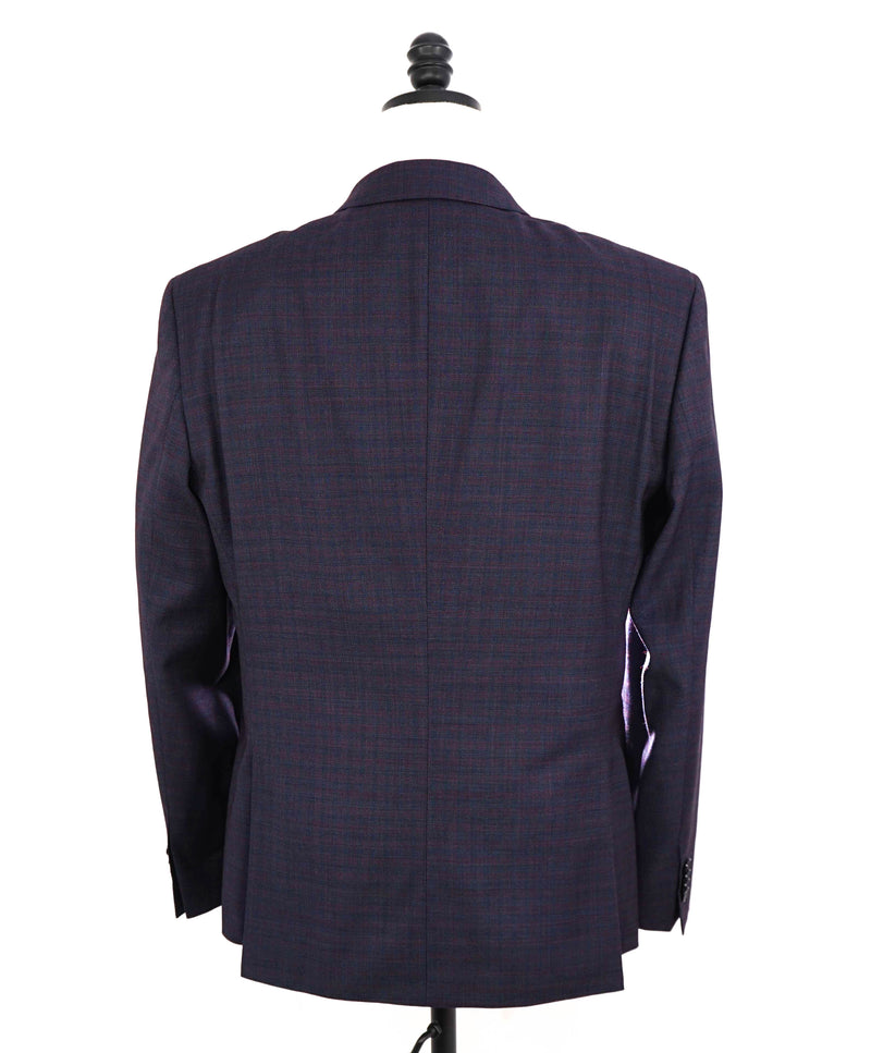 HUGO BOSS - "BIELLA SUPER 100" Navy & Red Notch Check 2-Btn Blazer - 42S