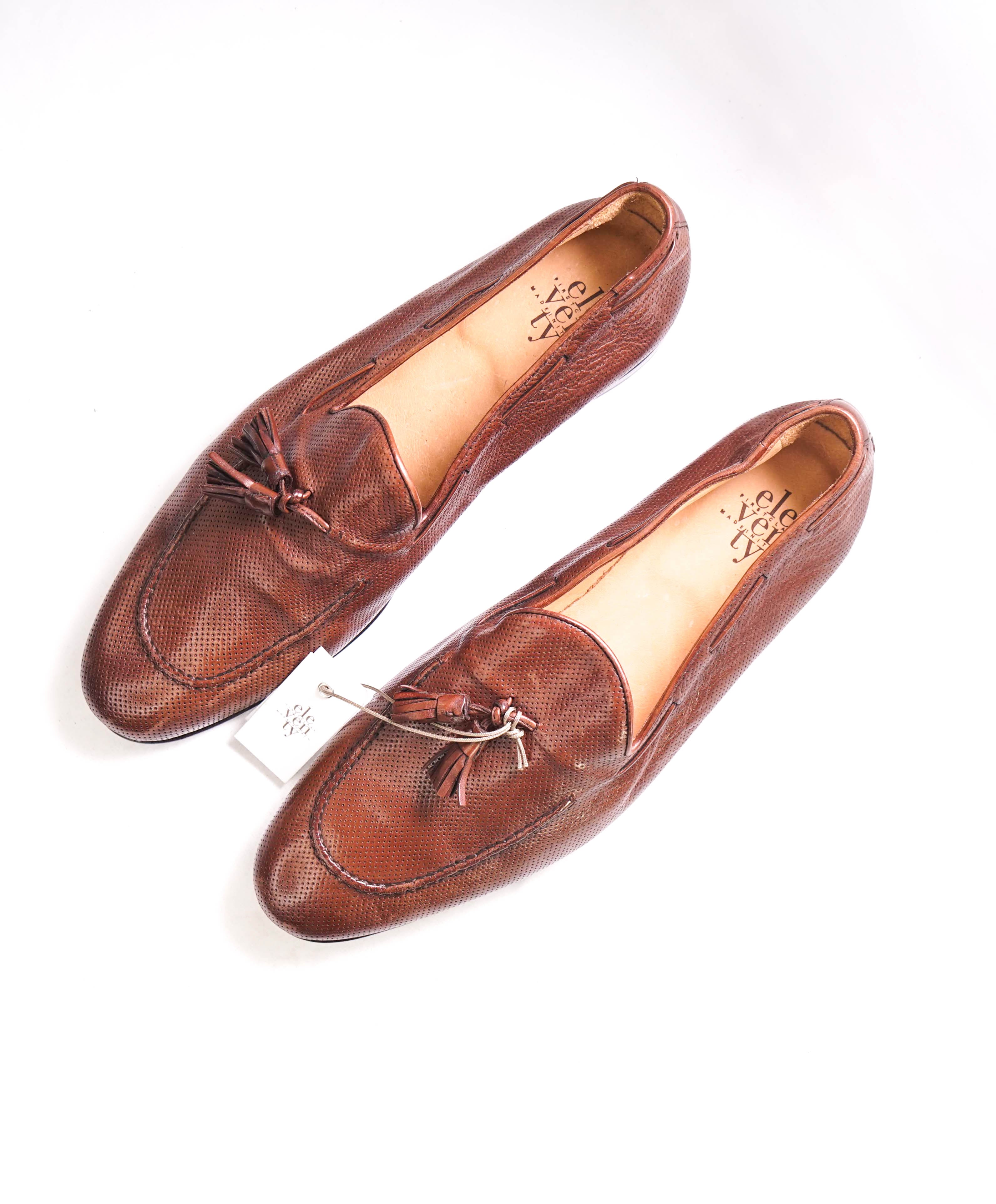 $795 ELEVENTY - Brown Leather Perforated Tassel Loafer - 11 US (44EU)