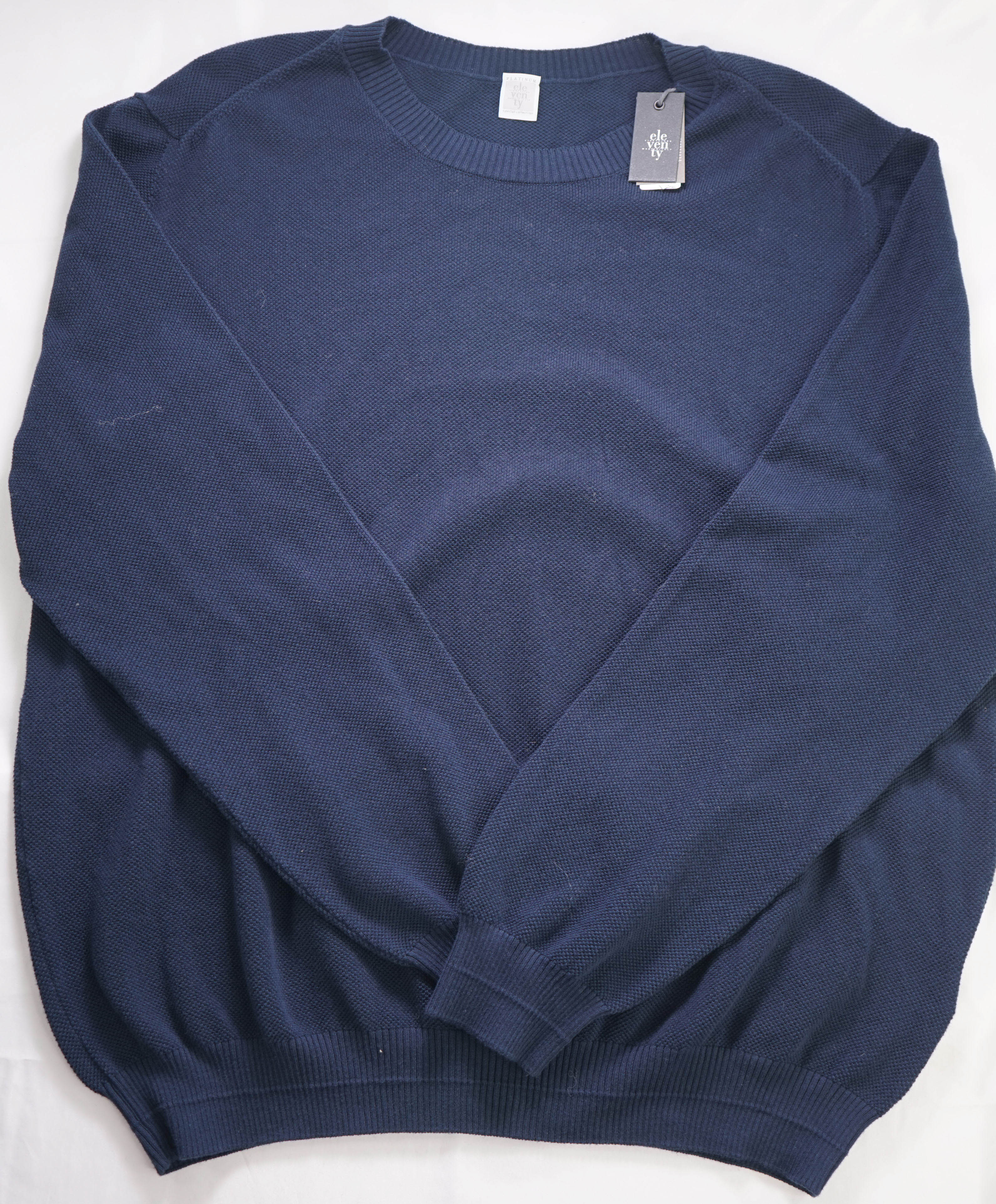 $495 ELEVENTY - *COTTON* Navy Blue Pique Crewneck Sweater - XXL