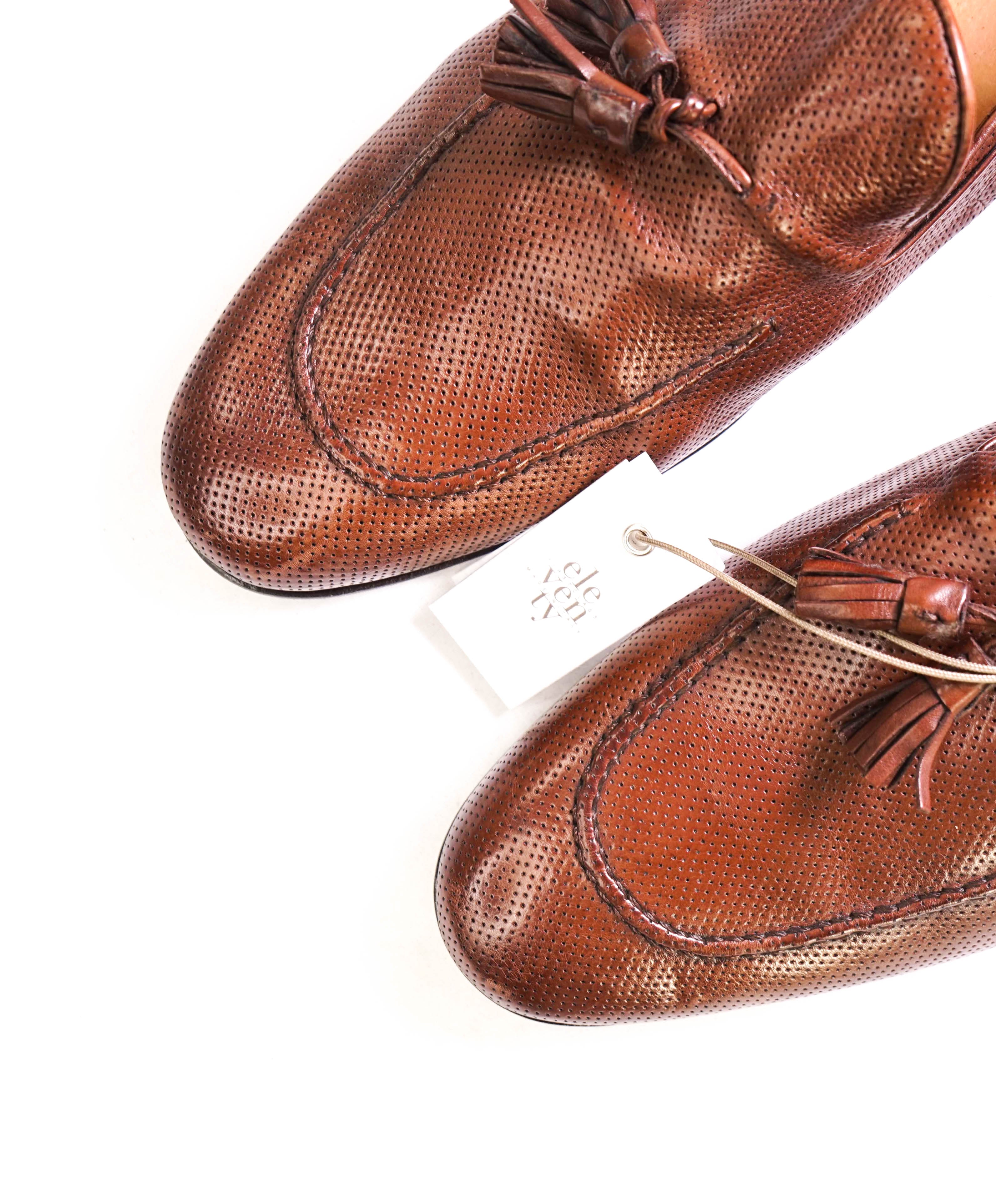 $795 ELEVENTY - Brown Leather Perforated Tassel Loafer - 11 US (44EU)