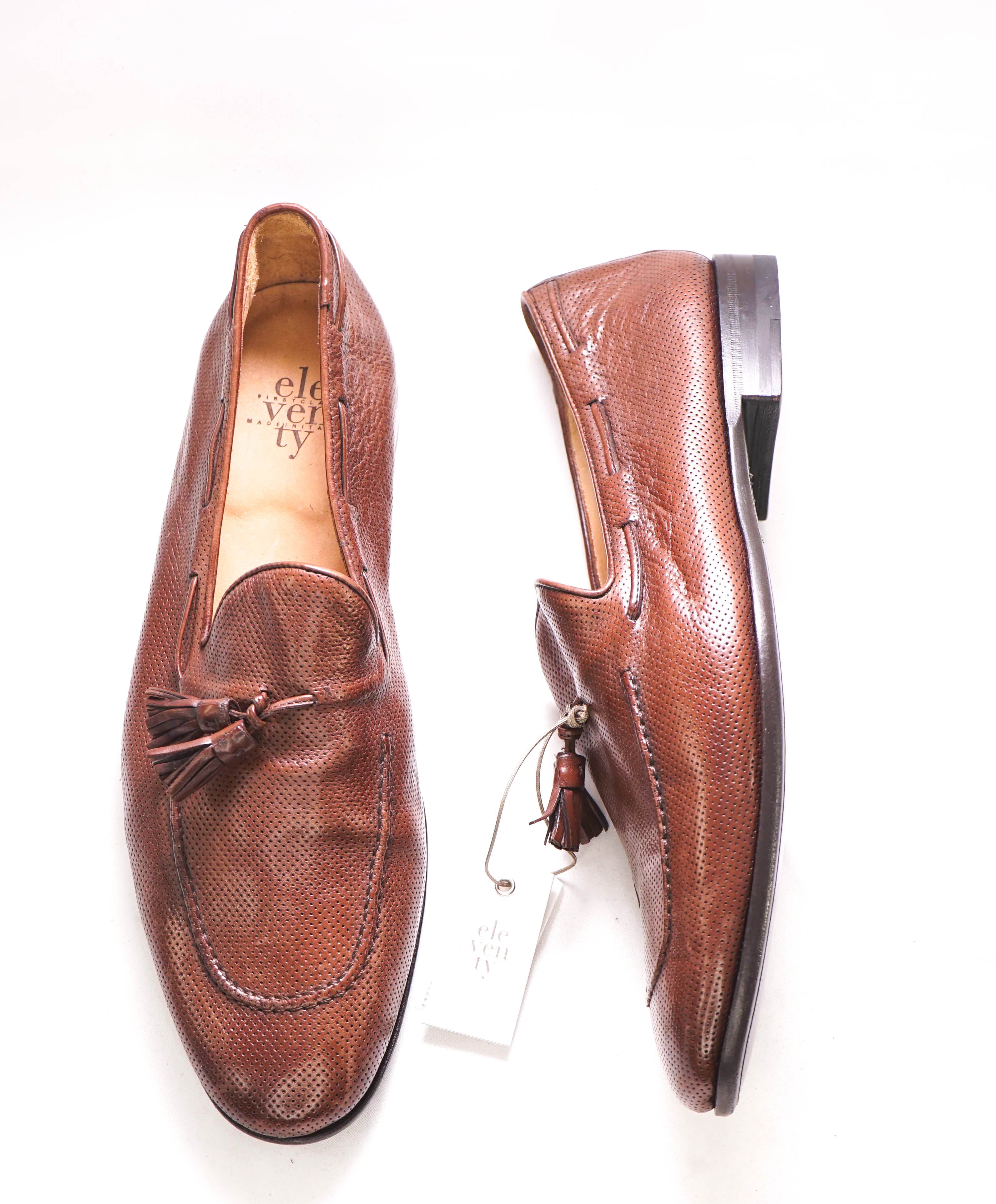 $795 ELEVENTY - Brown Leather Perforated Tassel Loafer - 11 US (44EU)