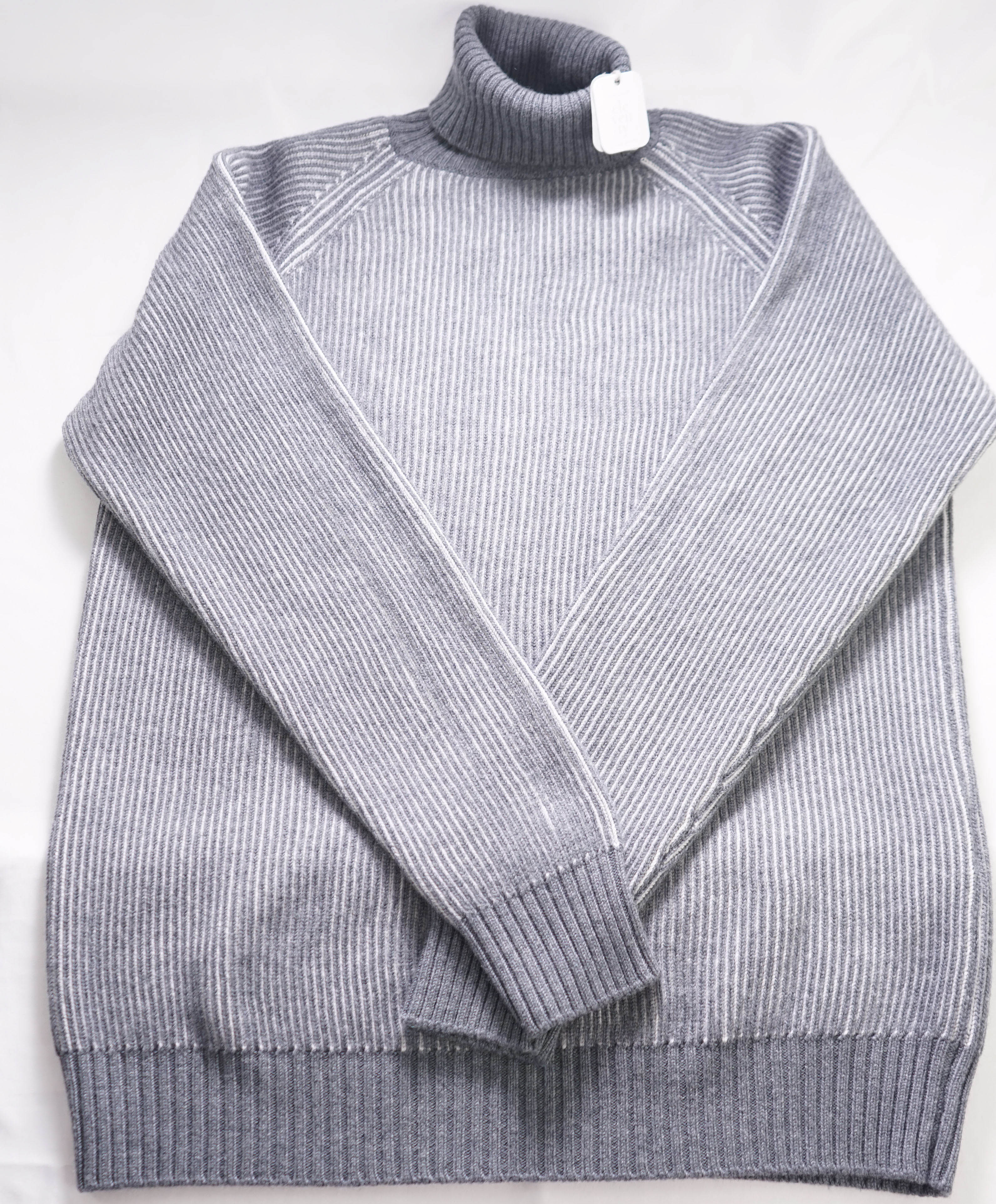 $695 ELEVENTY - Green Ribbed *PLATINUM* Wool Turtleneck Sweater - M