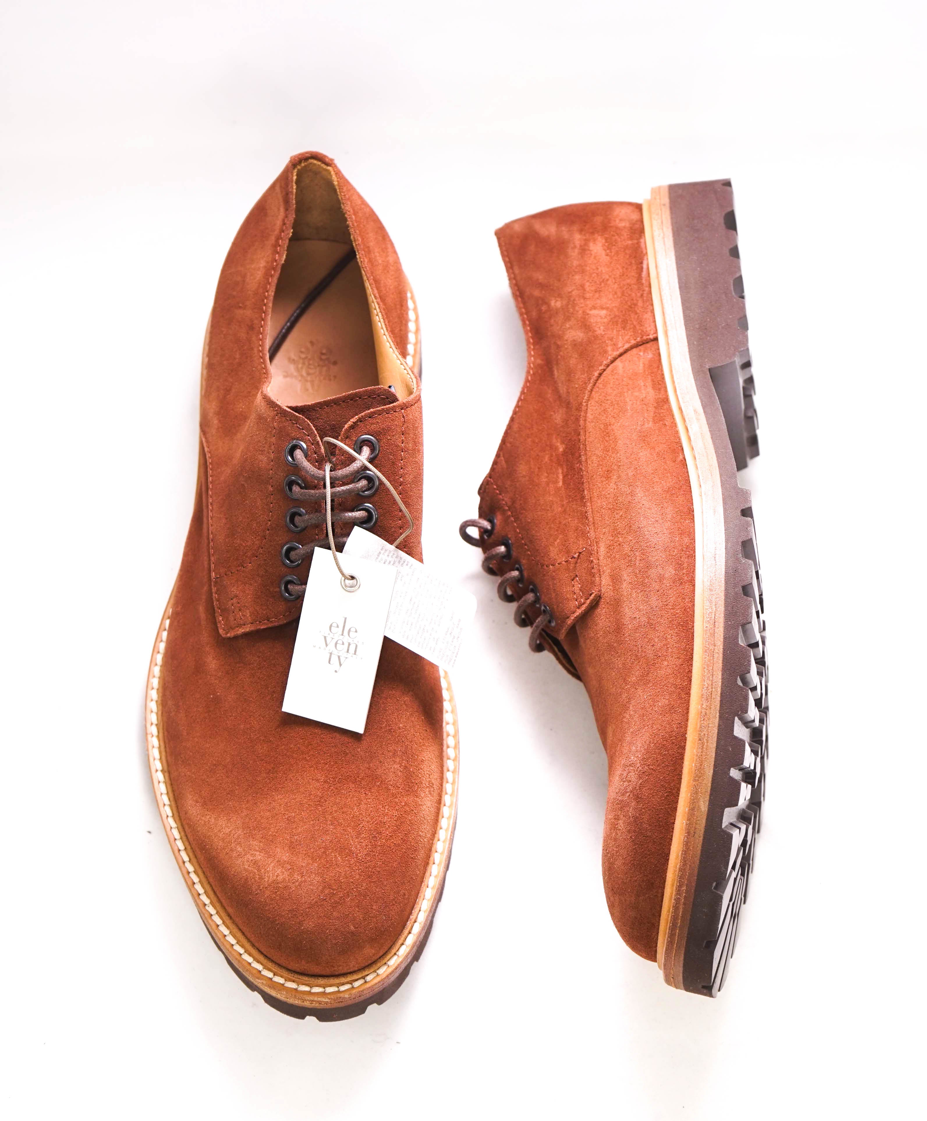 $895 ELEVENTY - Brown Oxford/Derby Tobacco Brown Snuff Suede - 11 US (44EU)