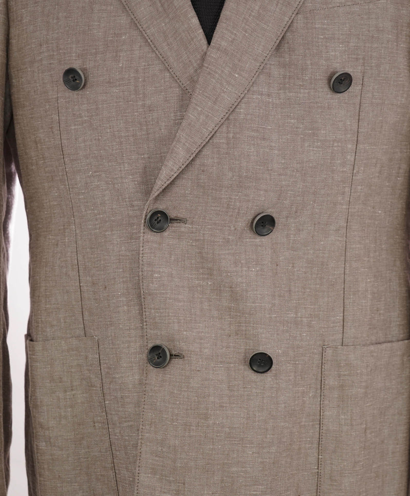 ARMANI COLLEZIONI - Neutral Brown DOUBLE BREASTED Semi-Lined Linen Blazer -  38R