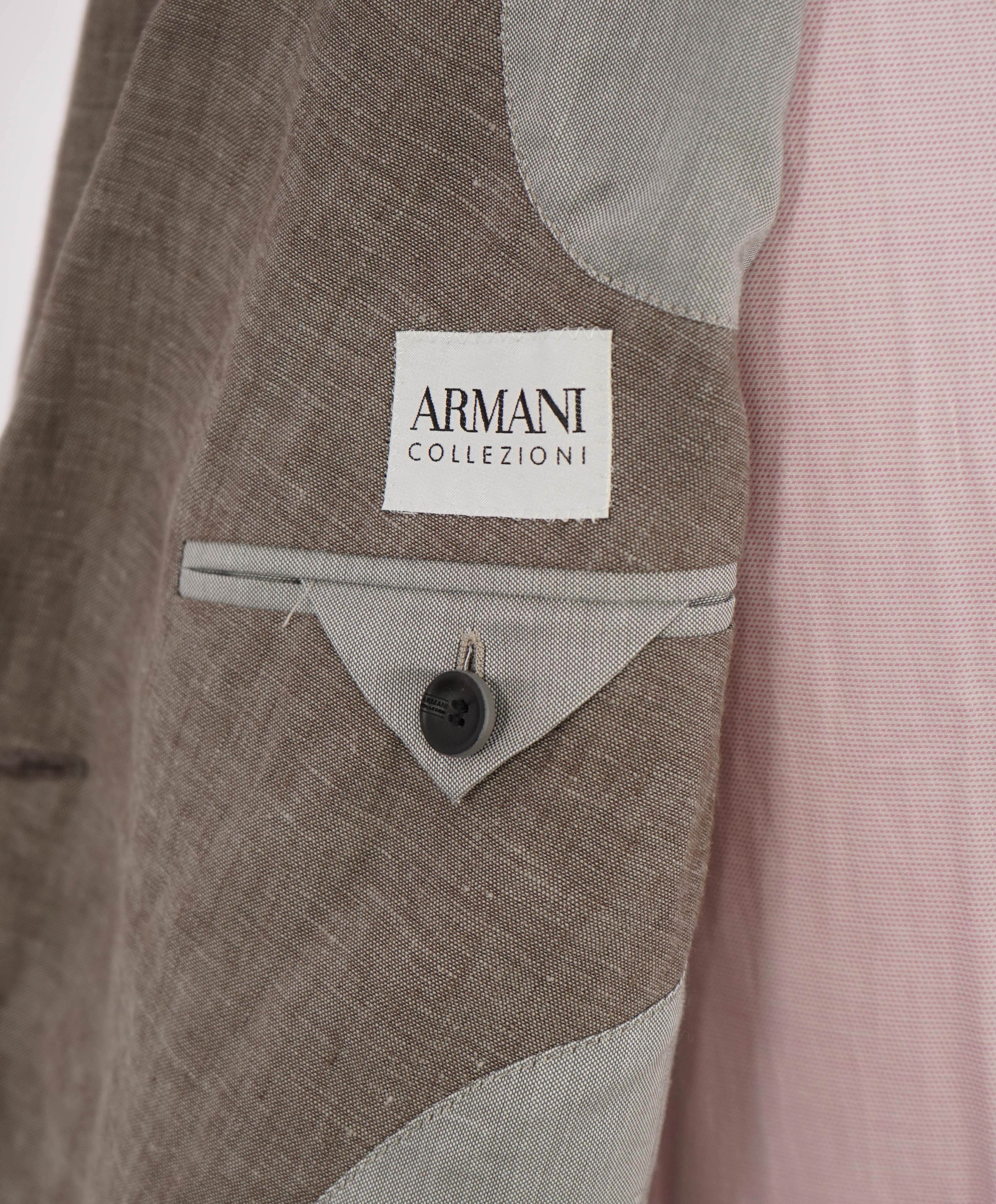 ARMANI COLLEZIONI - Neutral Brown DOUBLE BREASTED Semi-Lined Linen Blazer -  38R