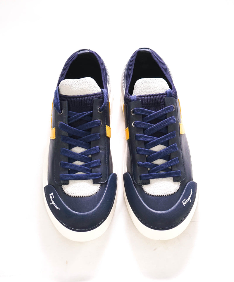 $750 SALVATORE FERRAGAMO - *NOTION 1* Blue/White/Yellow Sneaker - 10 M US