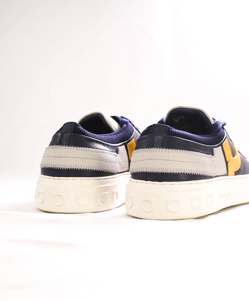 $750 SALVATORE FERRAGAMO - *NOTION 1* Blue/White/Yellow Sneaker - 10 M US