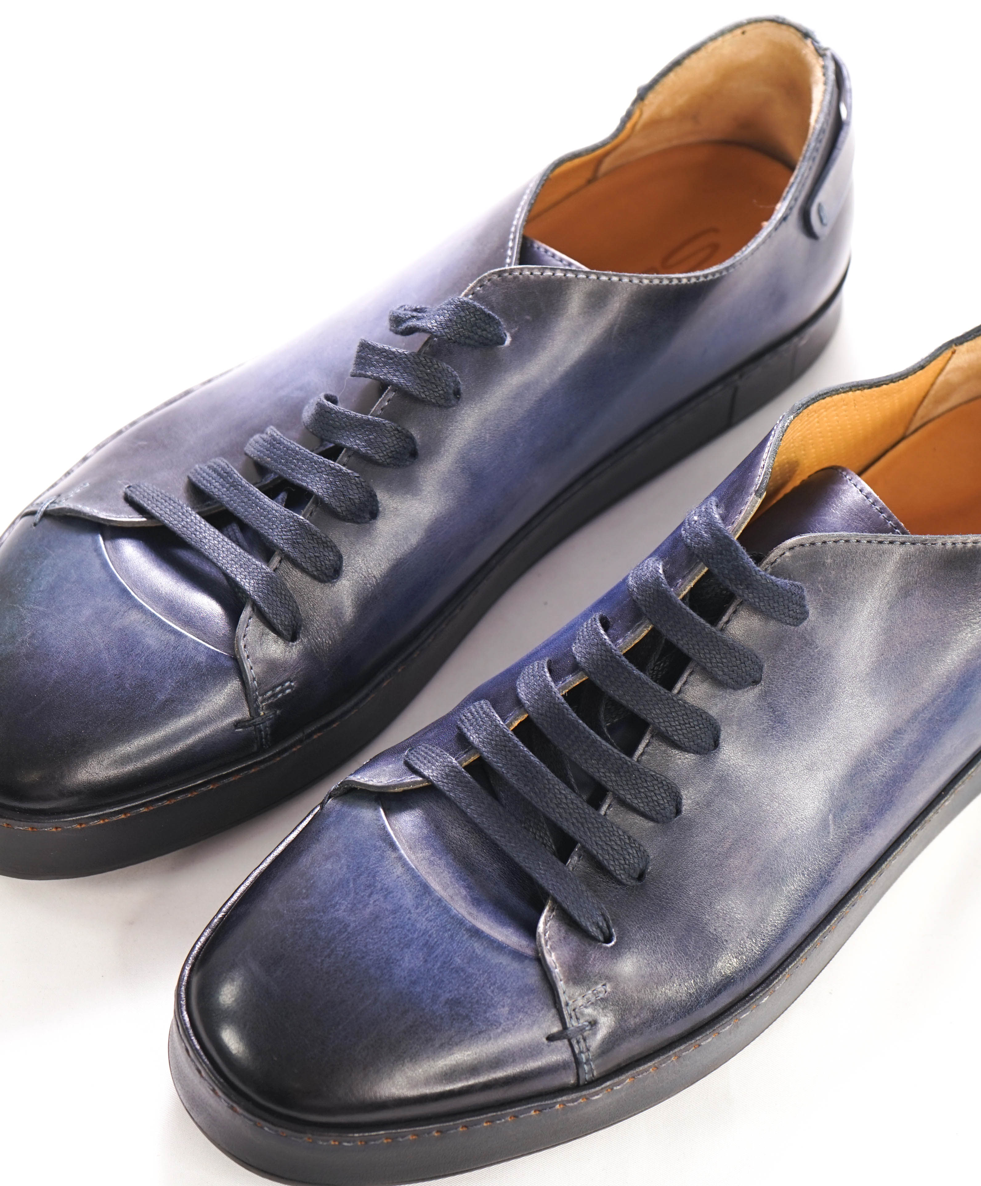 $1,295 SANTONI -  Navy/Blue Hand Patina Full Leather Sneaker - 12 (11 IT)