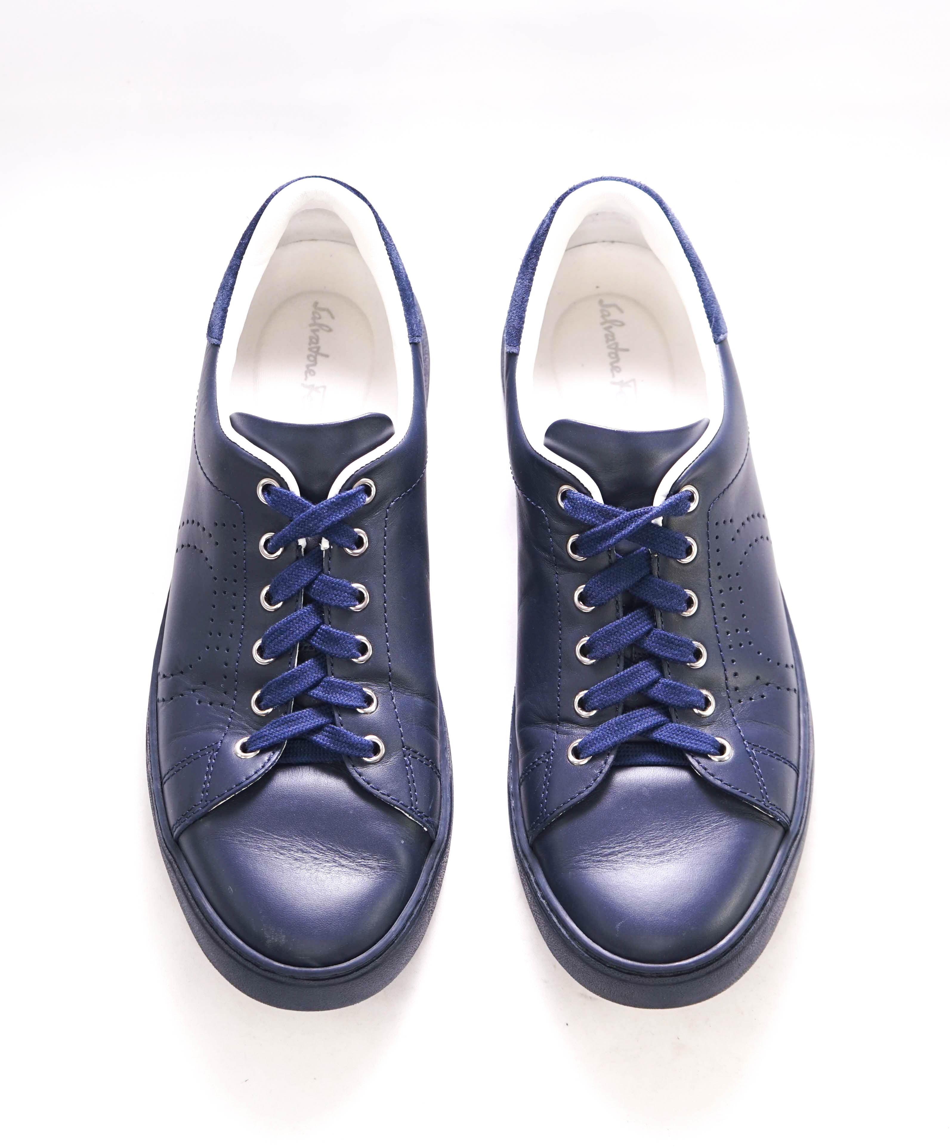 $750 SALVATORE FERRAGAMO - Blue Navy Gancini Embossed Logo Sneaker - 8M US