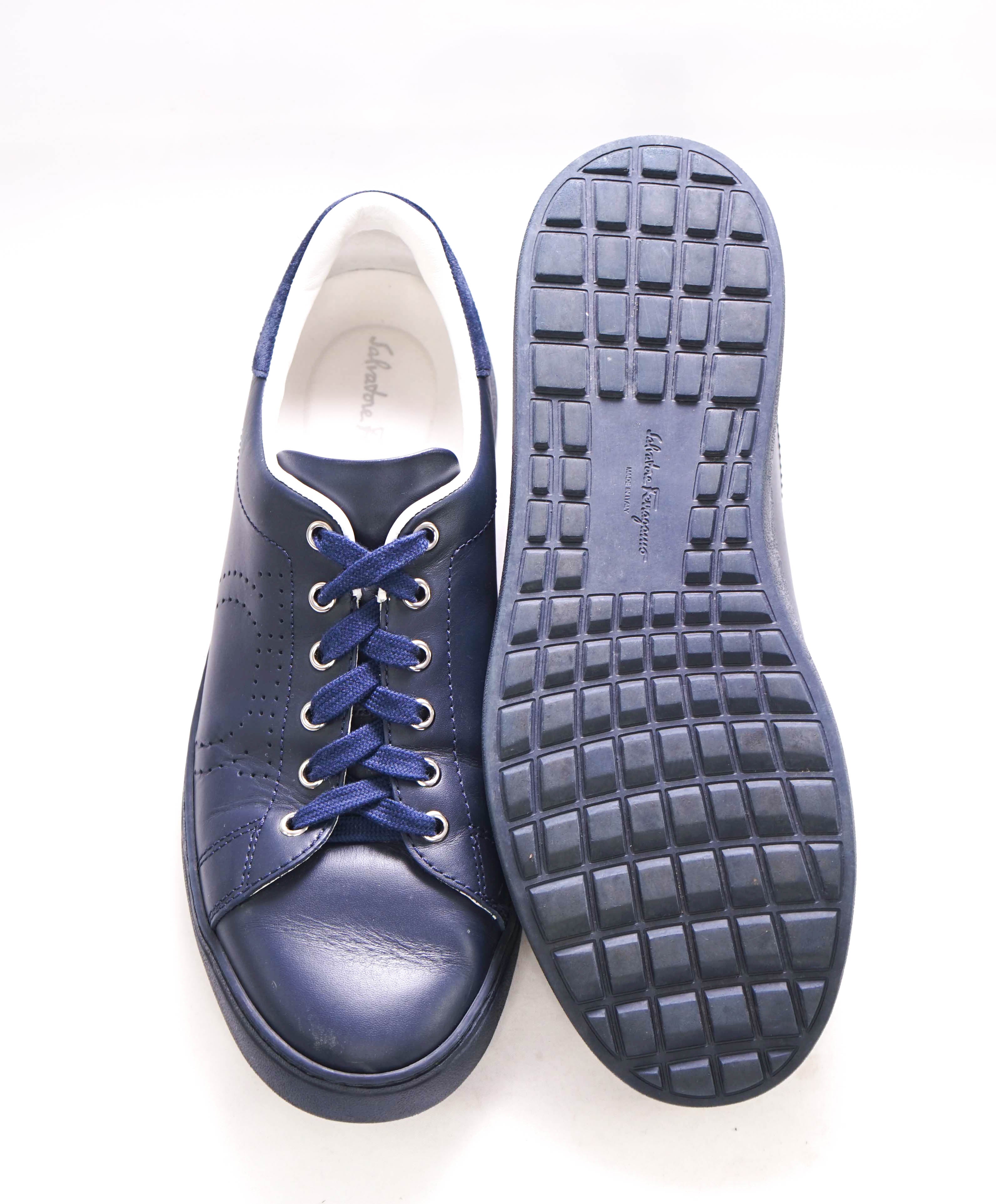 $750 SALVATORE FERRAGAMO - Blue Navy Gancini Embossed Logo Sneaker - 8M US