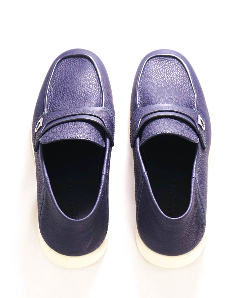 $880 SALVATORE FERRAGAMO - “DRAME" Navy Summer Walk Leather Loafer - 7.5 M