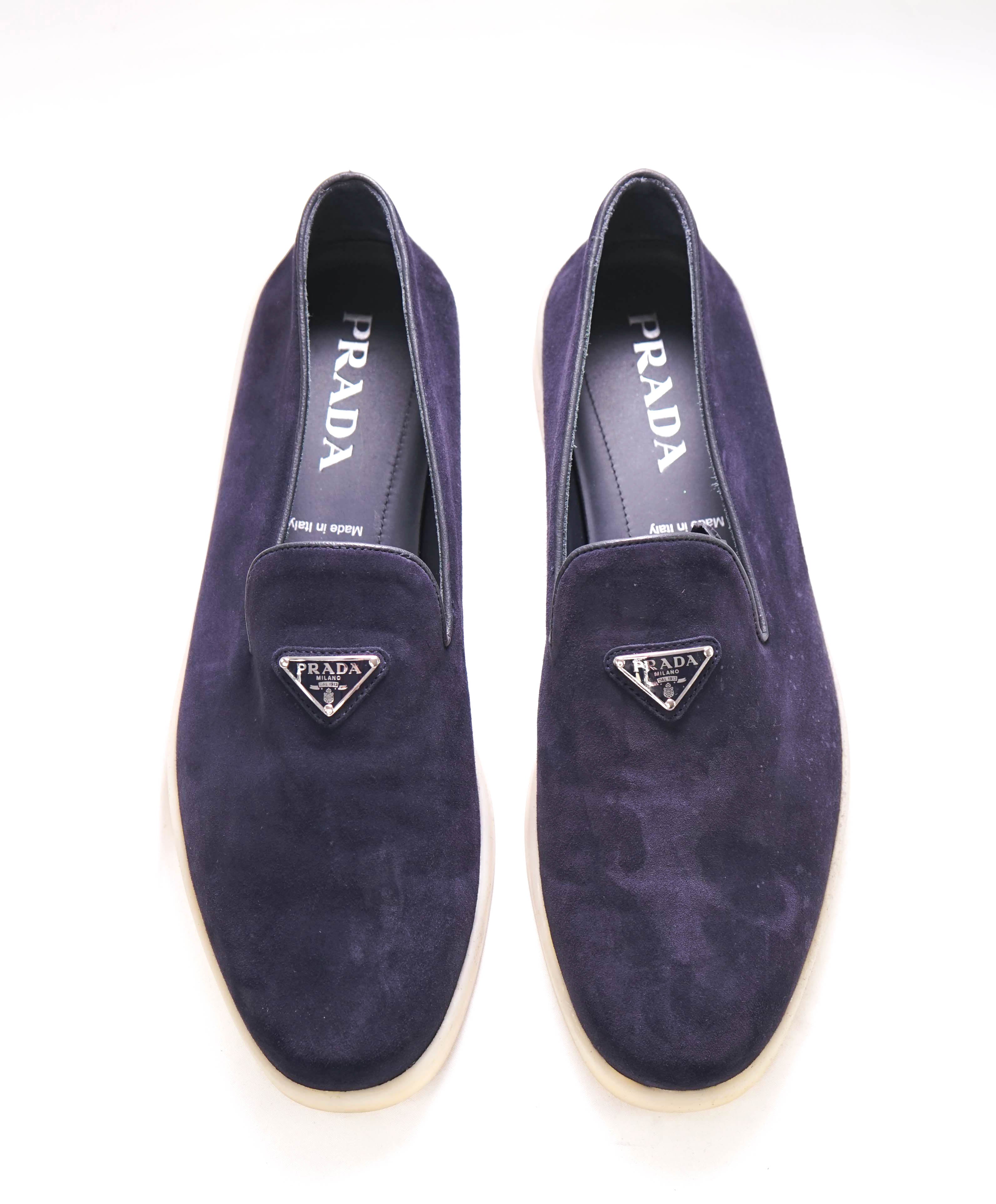 $1,150 PRADA - Blue Suede Espadrille LOGO Loafers - 9.5 (8.5)