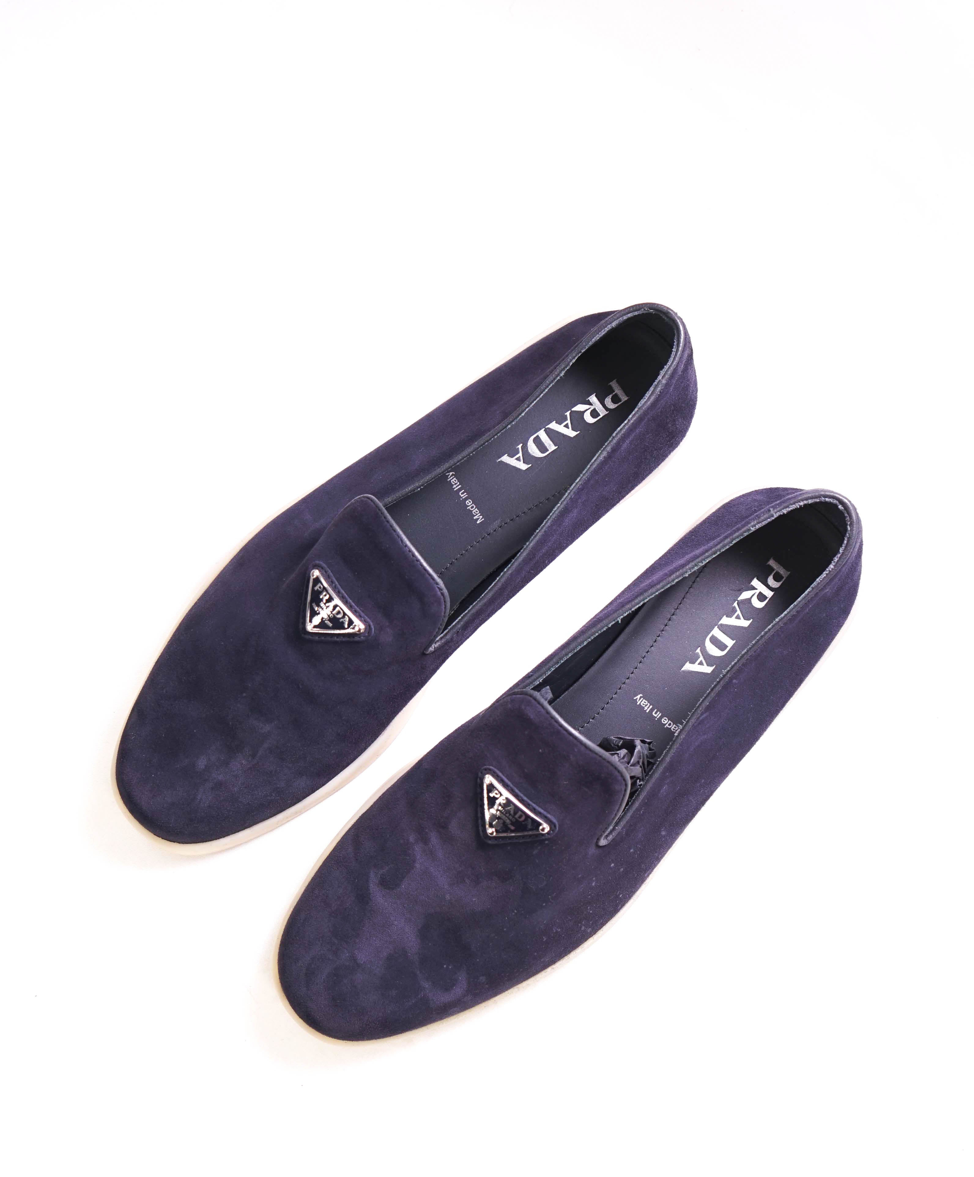 $1,150 PRADA - Blue Suede Espadrille LOGO Loafers - 9.5 (8.5)