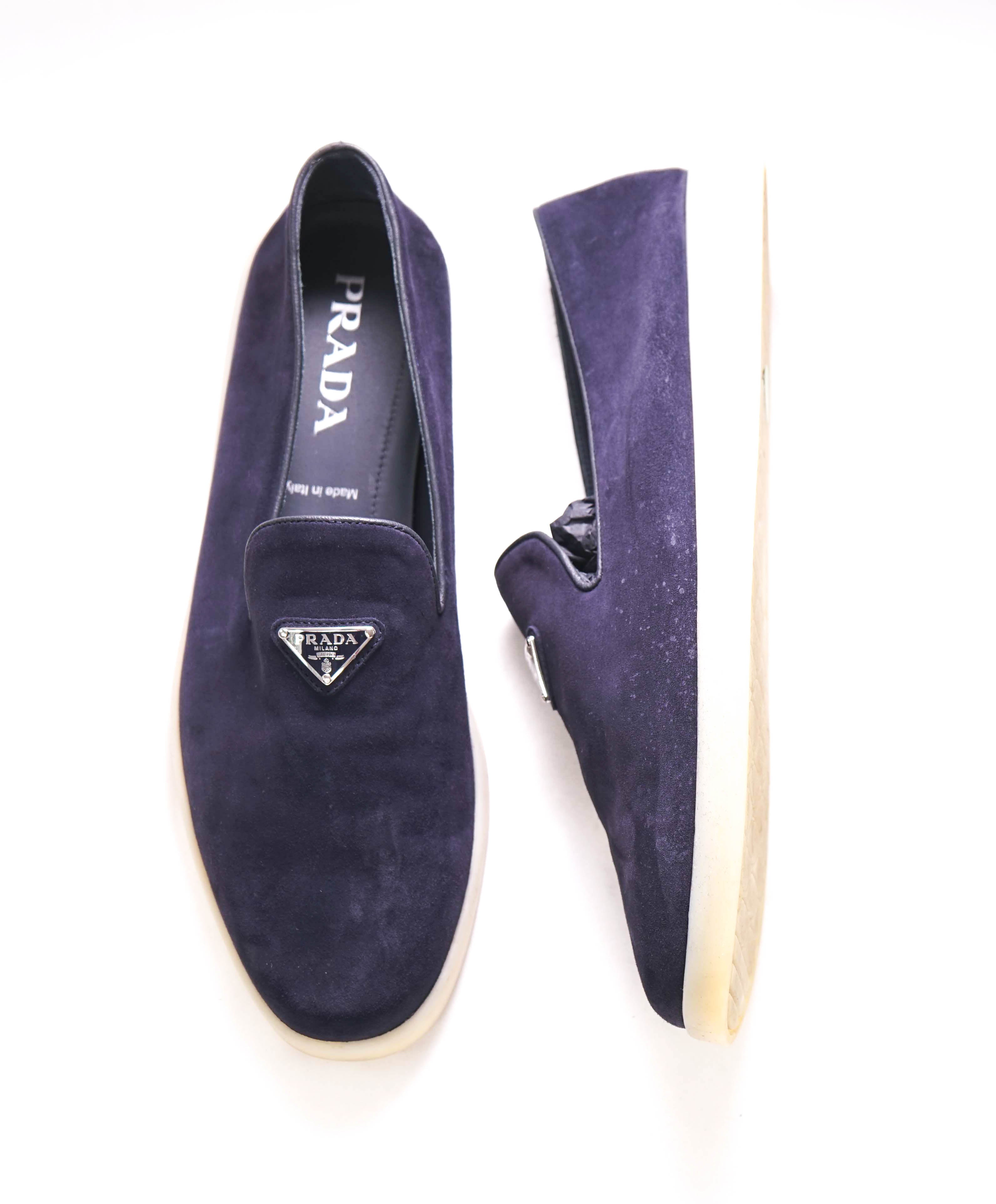 $1,150 PRADA - Blue Suede Espadrille LOGO Loafers - 9.5 (8.5)