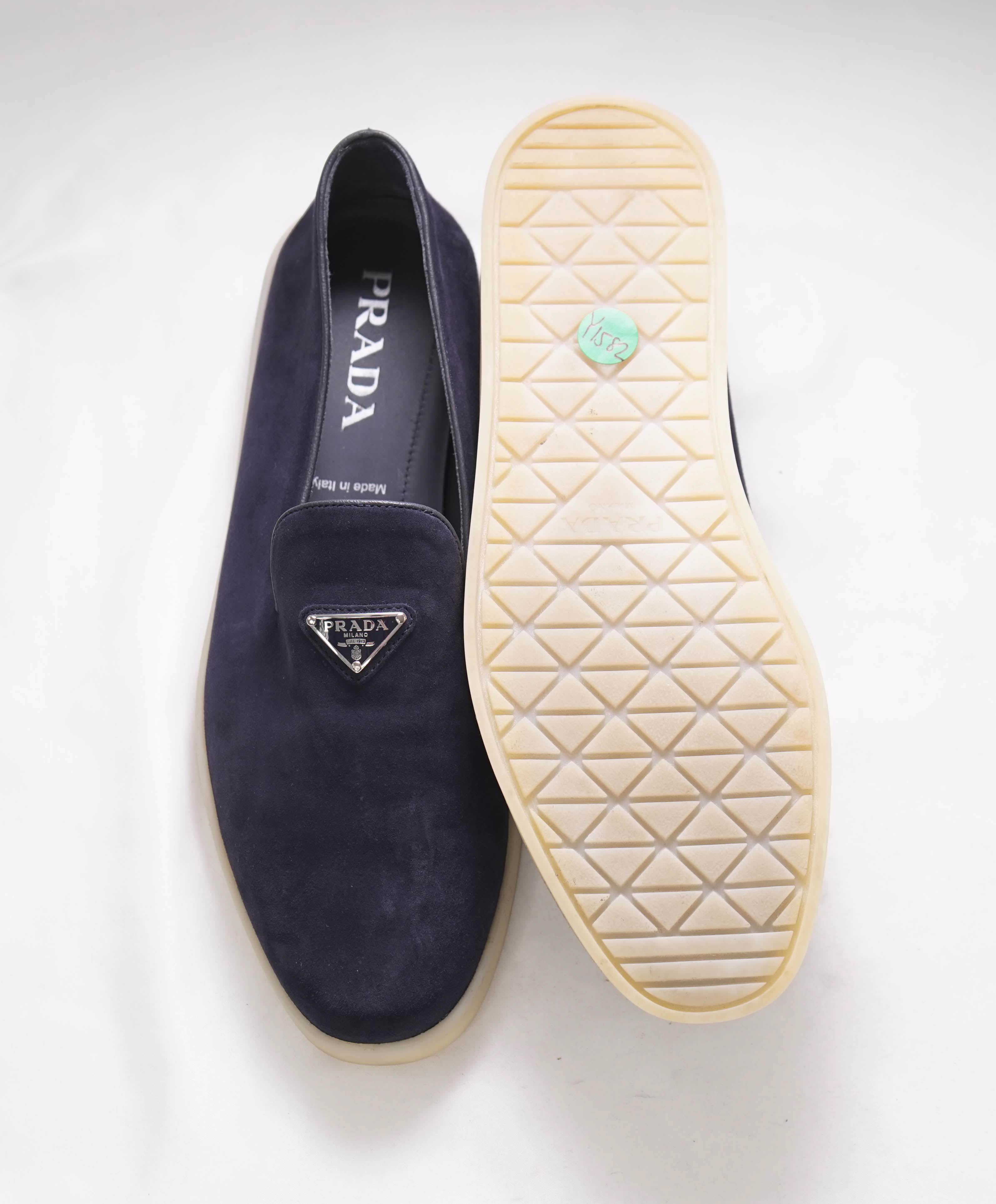 $1,150 PRADA - Blue Suede Espadrille LOGO Loafers - 9.5 (8.5)