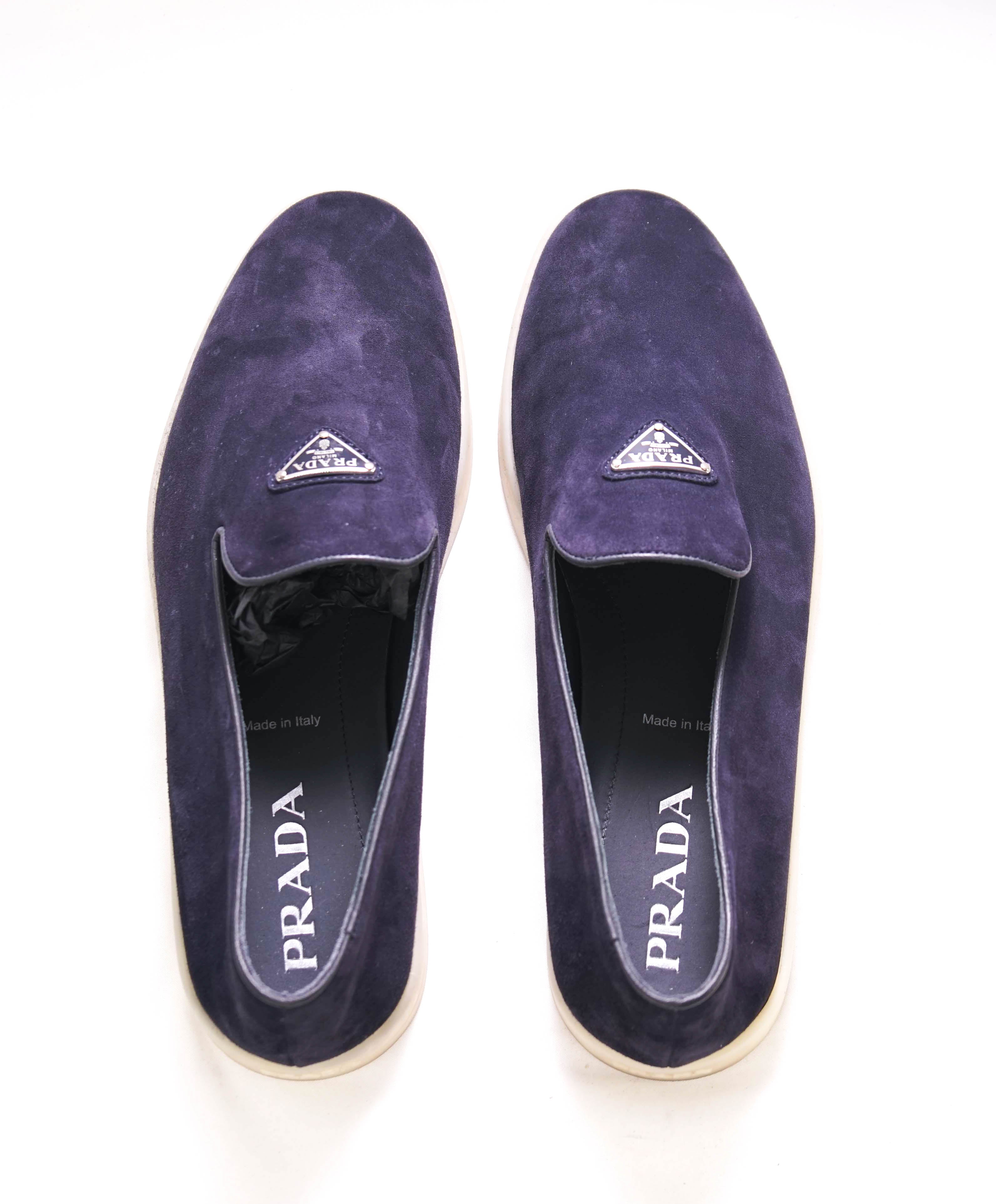 $1,150 PRADA - Blue Suede Espadrille LOGO Loafers - 9.5 (8.5)