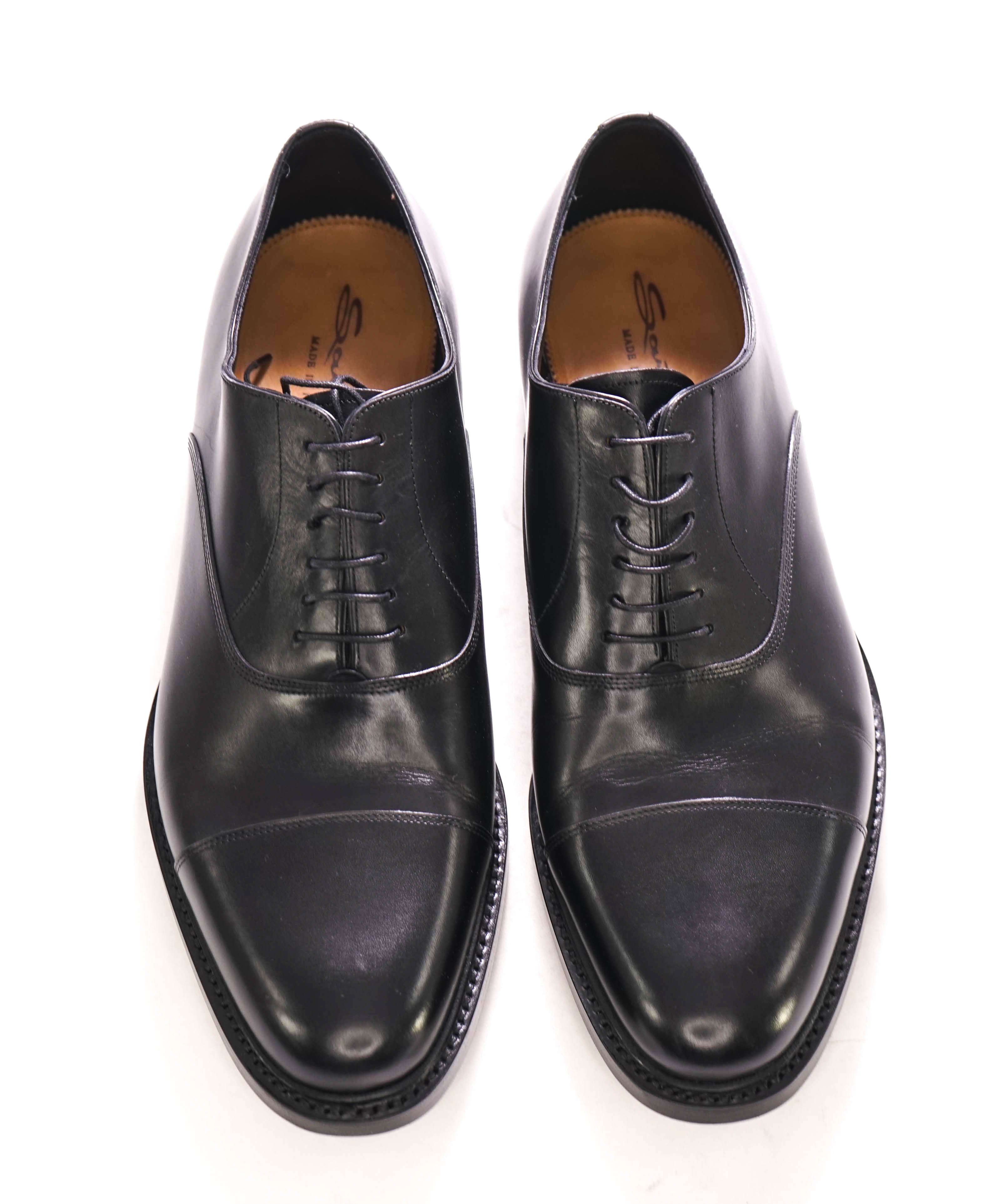 $1,595 SANTONI - "GOODYEAR WELT” Cap-toe Oxfords Black Leather - 11.5 US (10.5 IT)