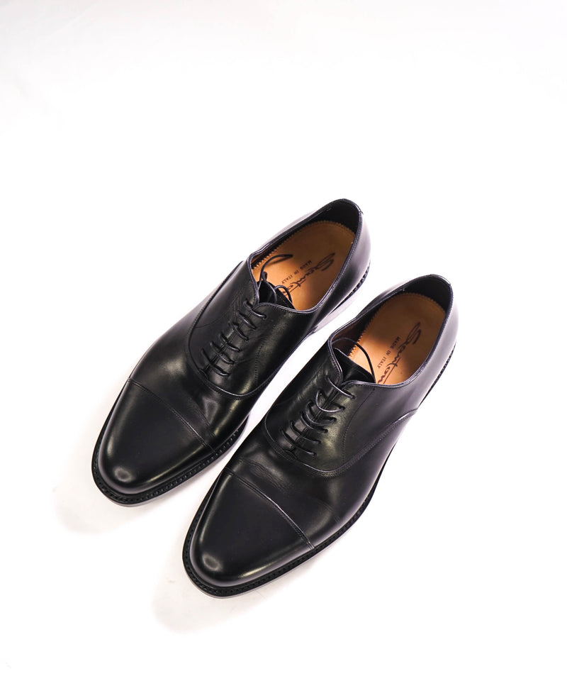 $1,595 SANTONI - "GOODYEAR WELT” Cap-toe Oxfords Black Leather - 11.5 US (10.5 IT)