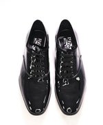 $950 SALVATORE FERRAGAMO - "BELSHAW" Black Patent Leather Silk Oxford - 8.5 E