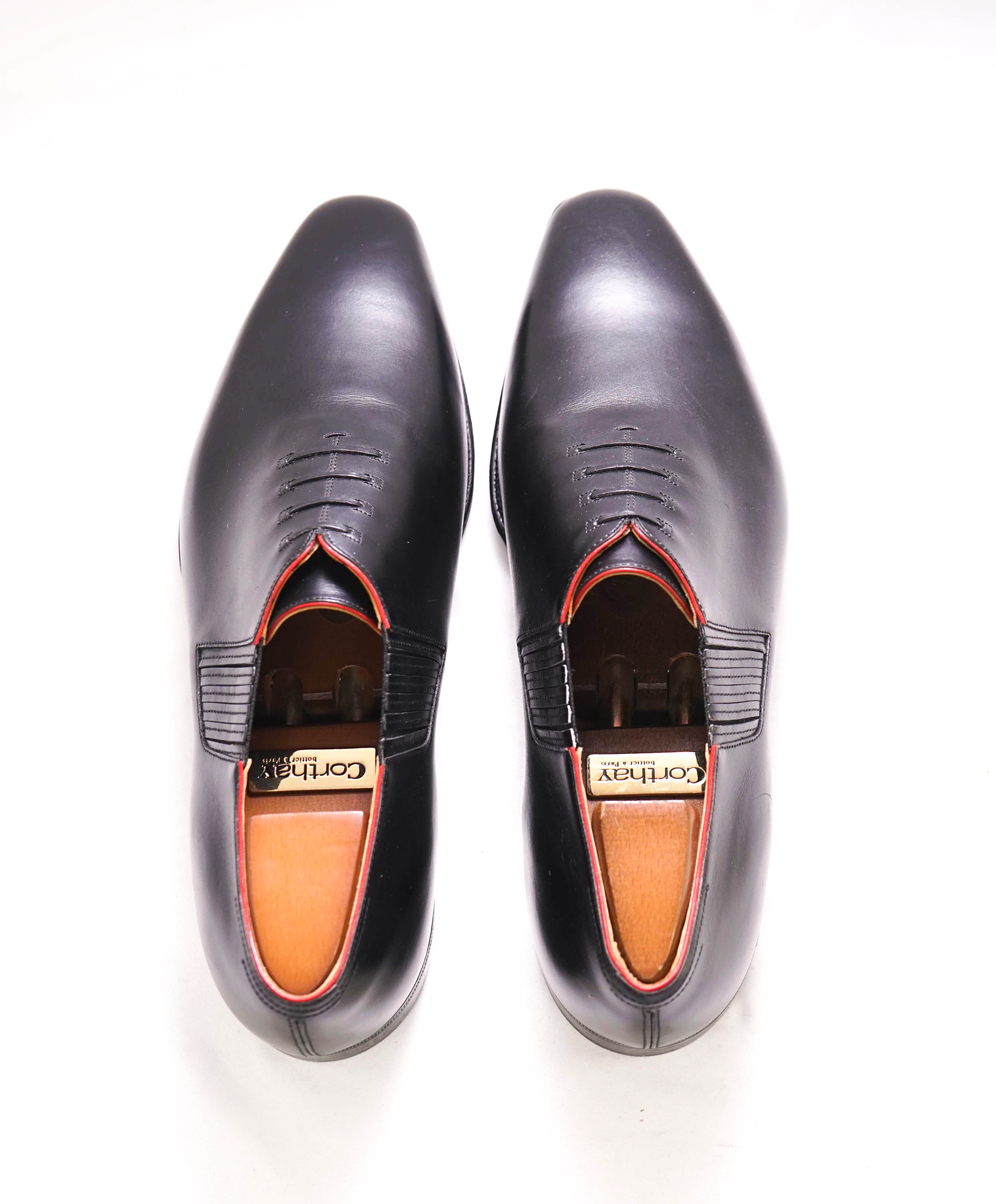 $2,150 CORTHAY - Twist Pullman French Calf Leather Black/Red Piped Oxfords - 9.5 US