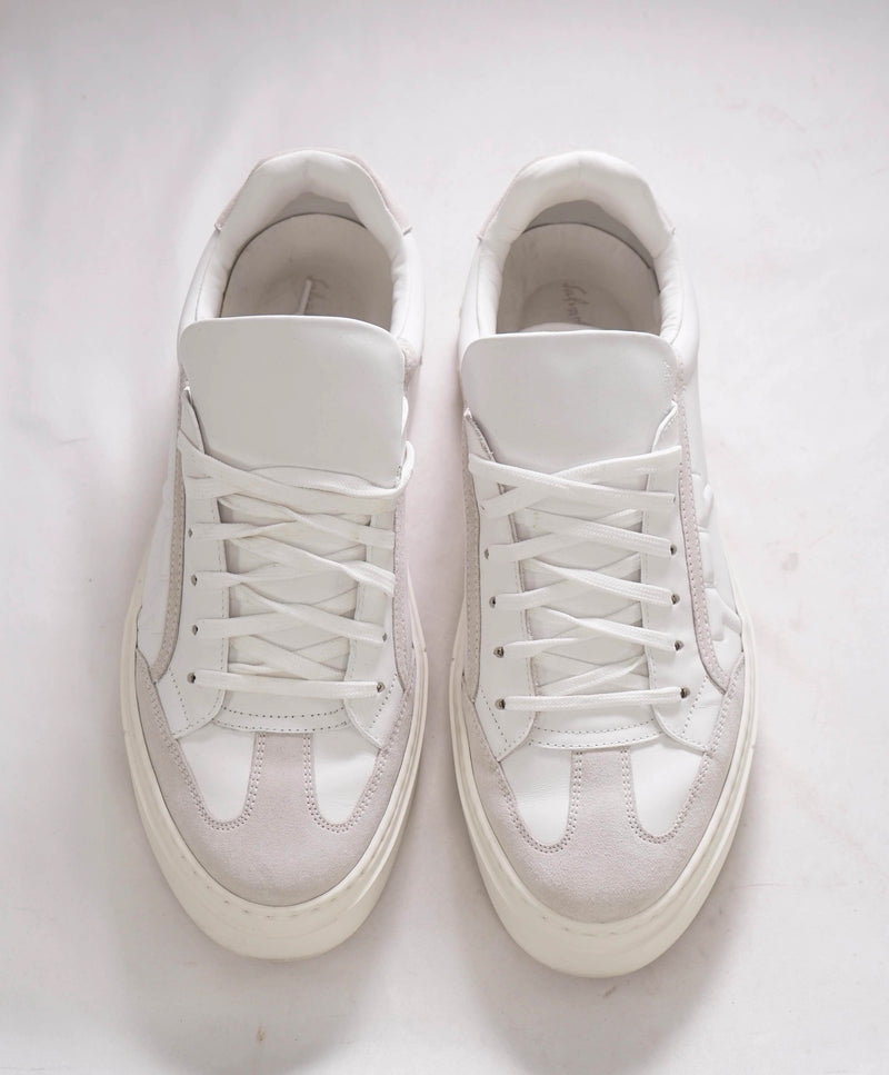 $750 SALVATORE FERRAGAMO - *BORG 5* White/Gray Gancini Sneaker - 10 M US