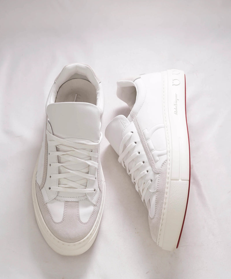 $750 SALVATORE FERRAGAMO - *BORG 5* White/Gray Gancini Sneaker - 10 M US