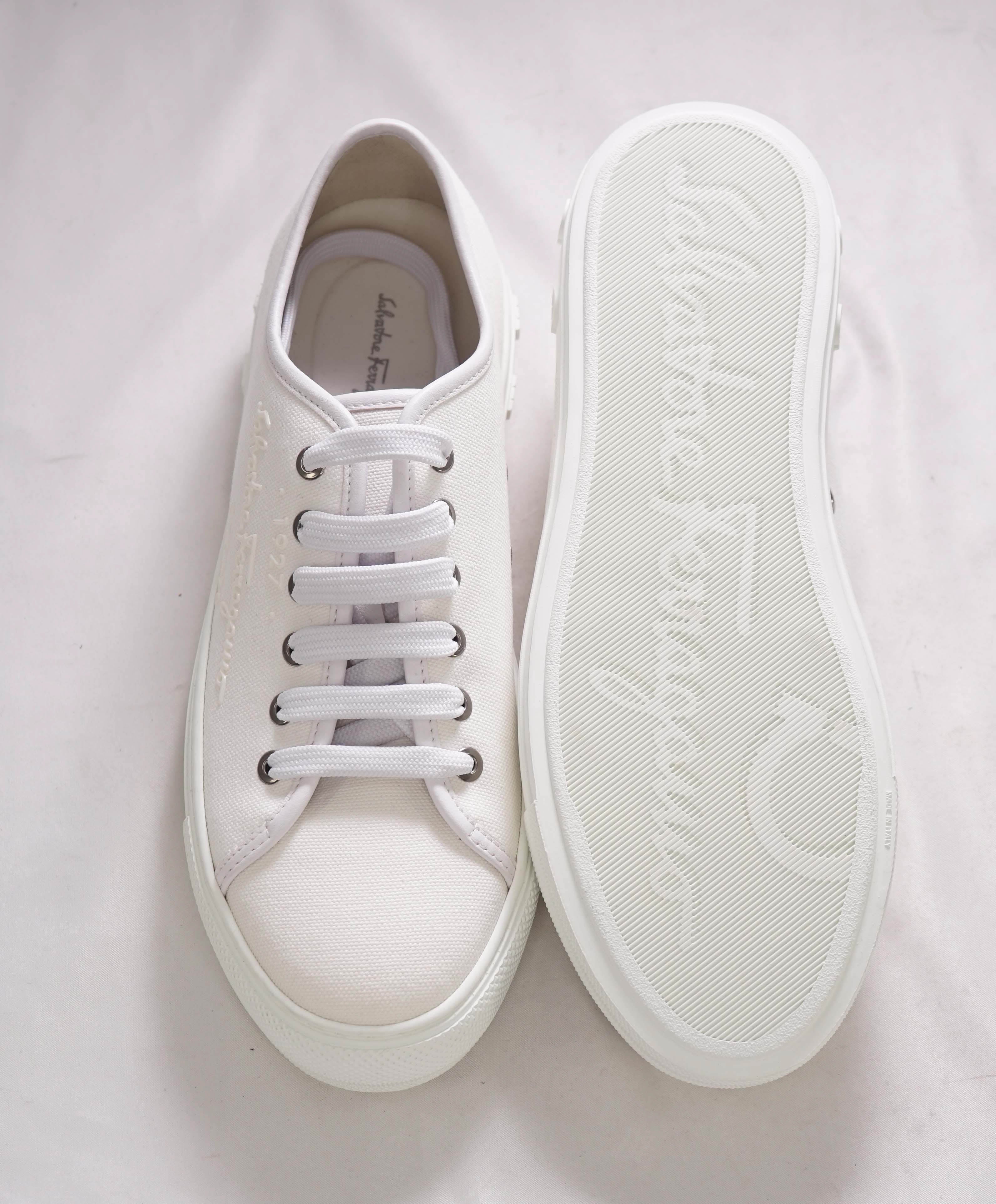 $750 SALVATORE FERRAGAMO - * Mediterre* White Canvass Sneaker - 9.5 C US (WOMEN) (Copy)