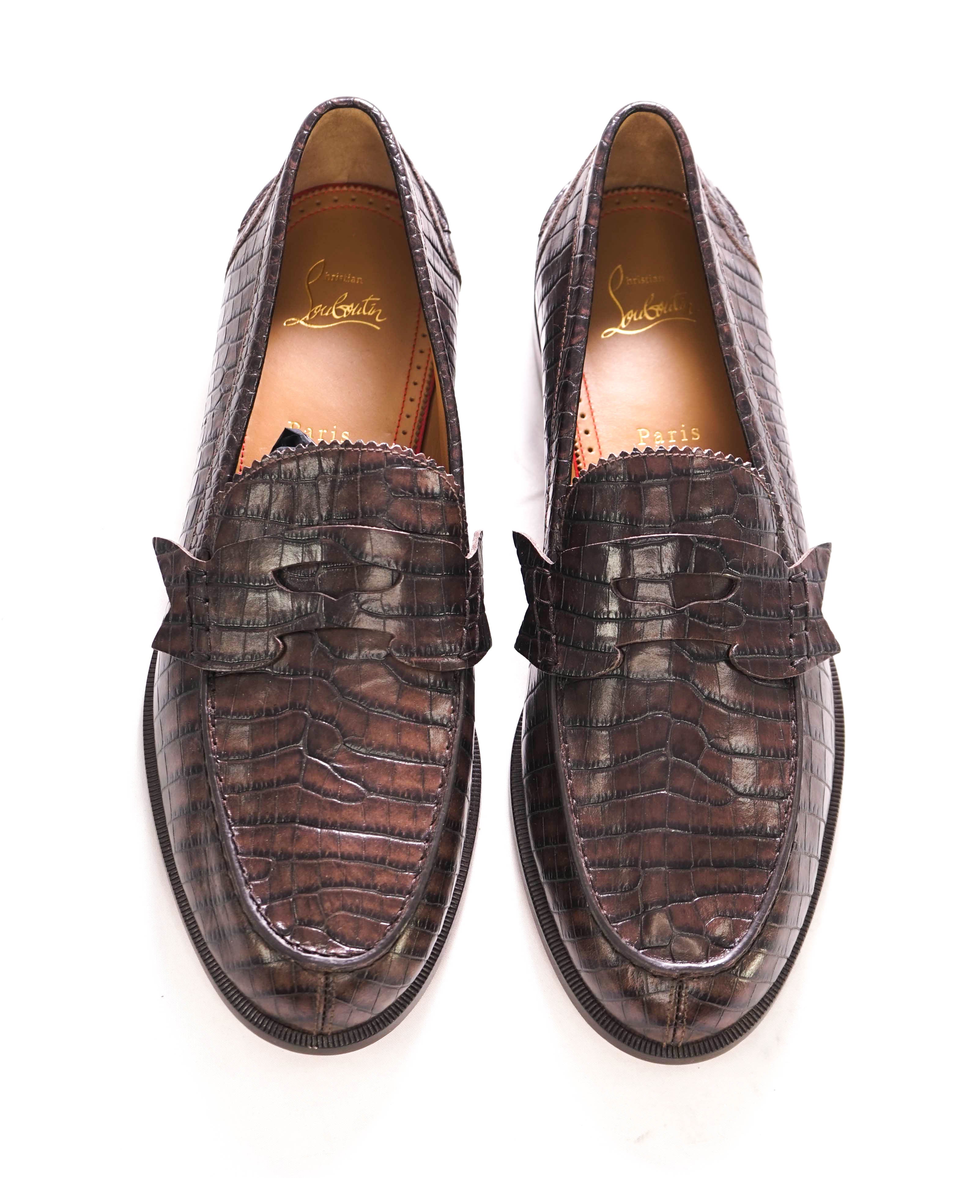 $1,145 CHRISTIAN LOUBOUTIN - *NO PENNY* Brown Crocodile Loafers - 10.5 US (43.5 EU)