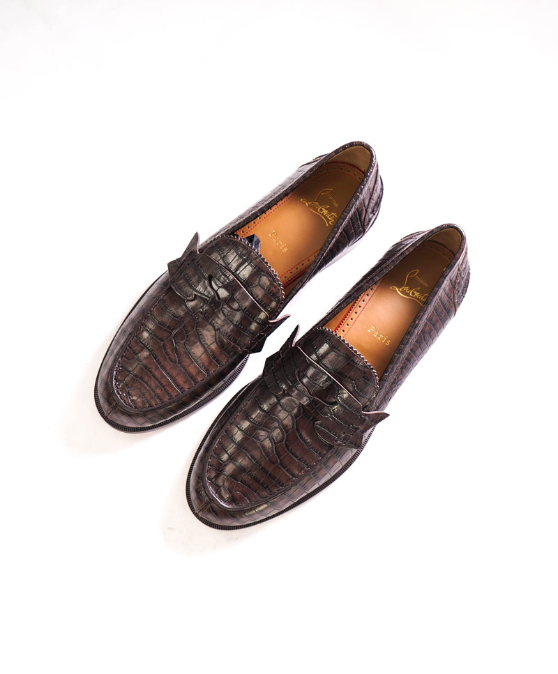 $1,145 CHRISTIAN LOUBOUTIN - *NO PENNY* Brown Crocodile Loafers - 10.5 US (43.5 EU)